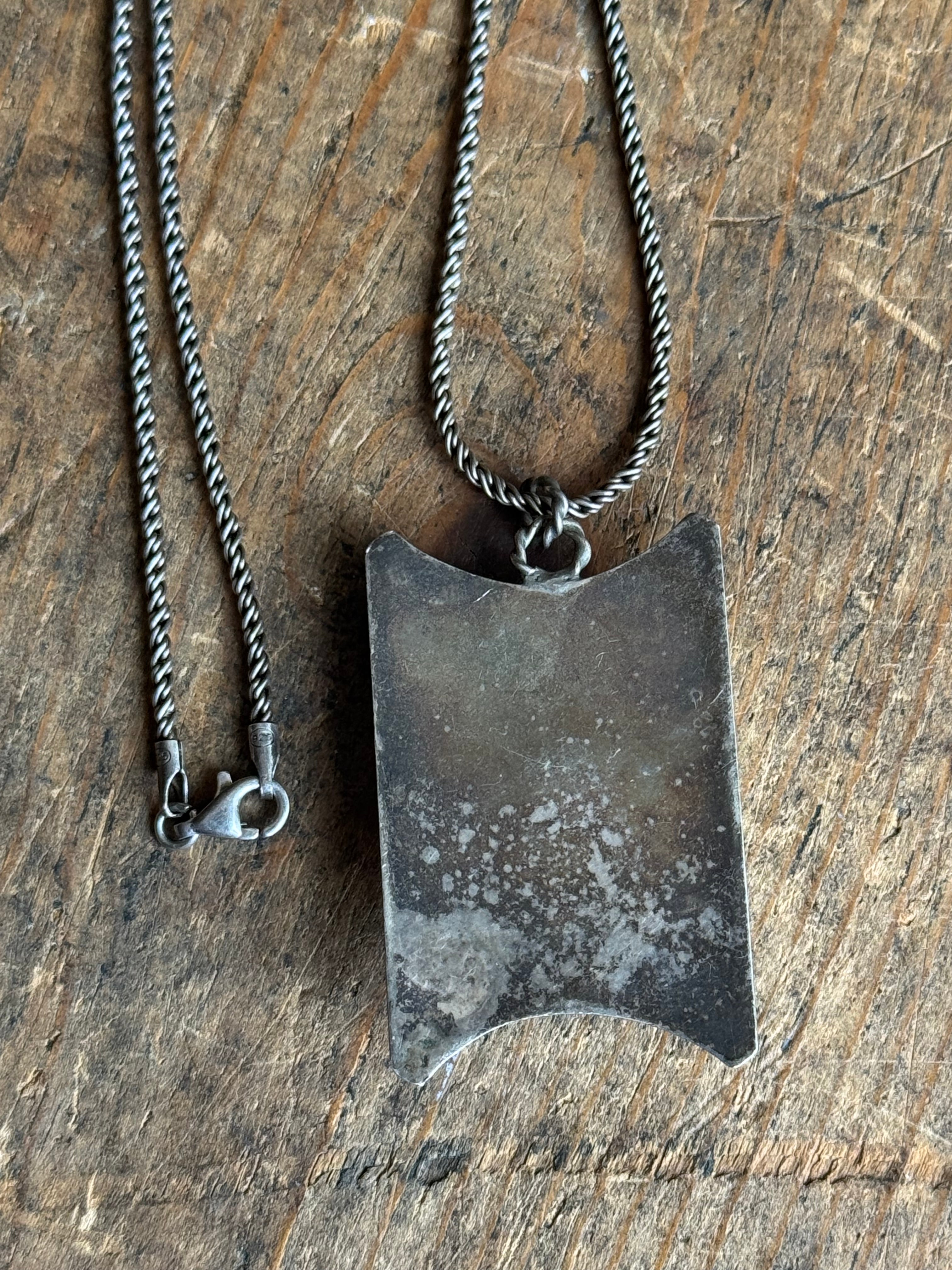 Vintage Sterling Silver Rhodonite Shield Necklace