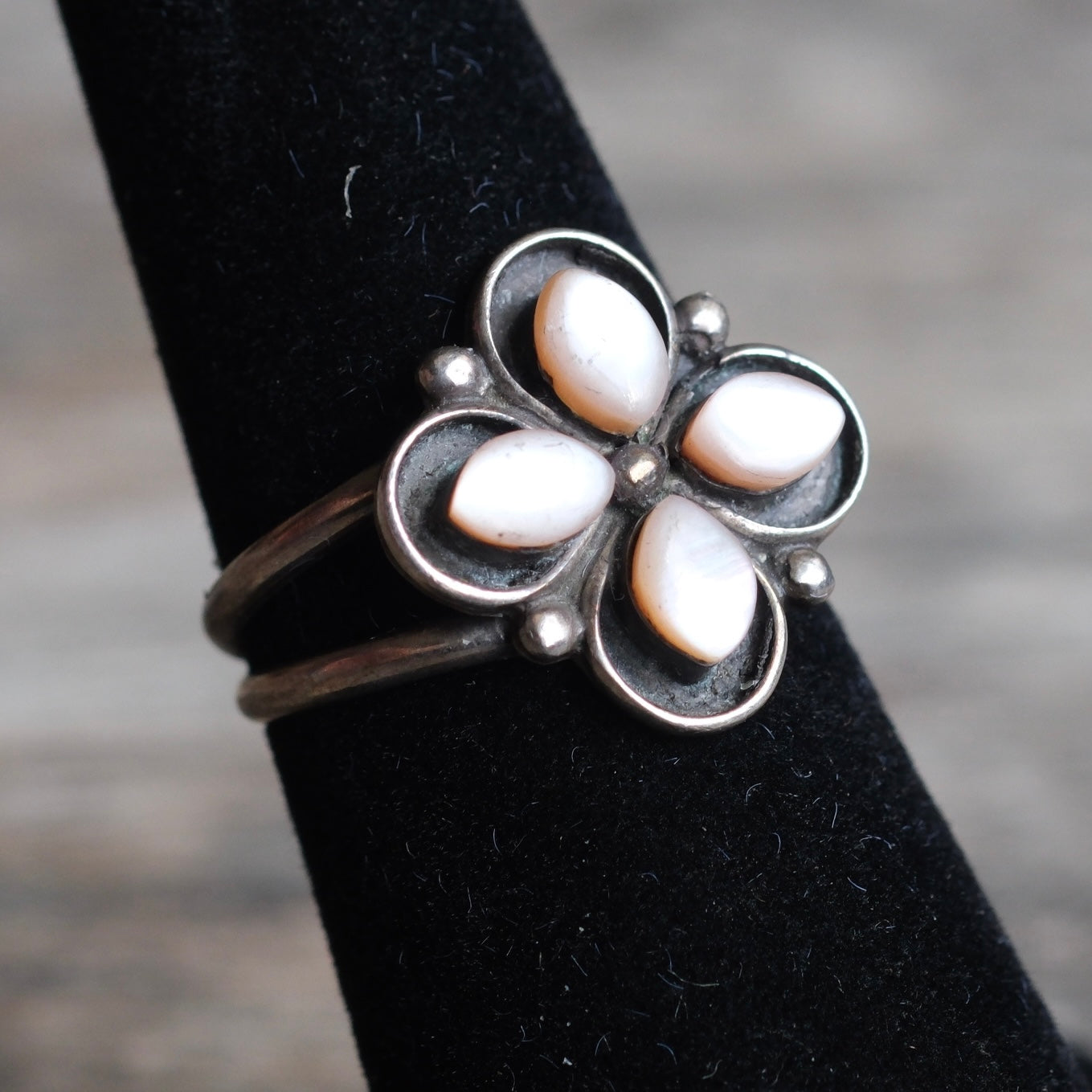Vintage Sterling Mother Of Pearl Cluster Ring 5.75
