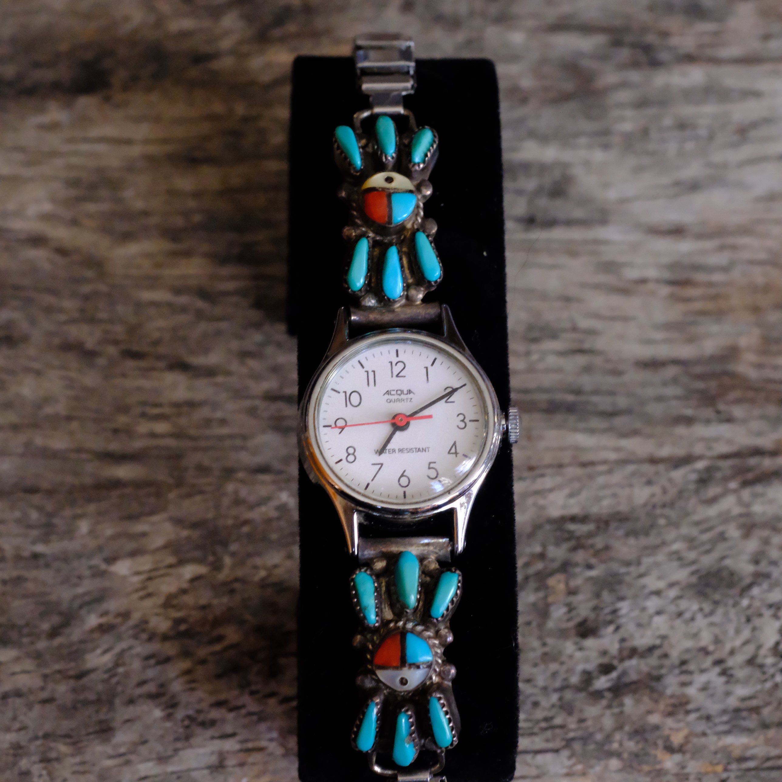 Vintage Sterling Turquoise and Coral Cluster Ladies Watch