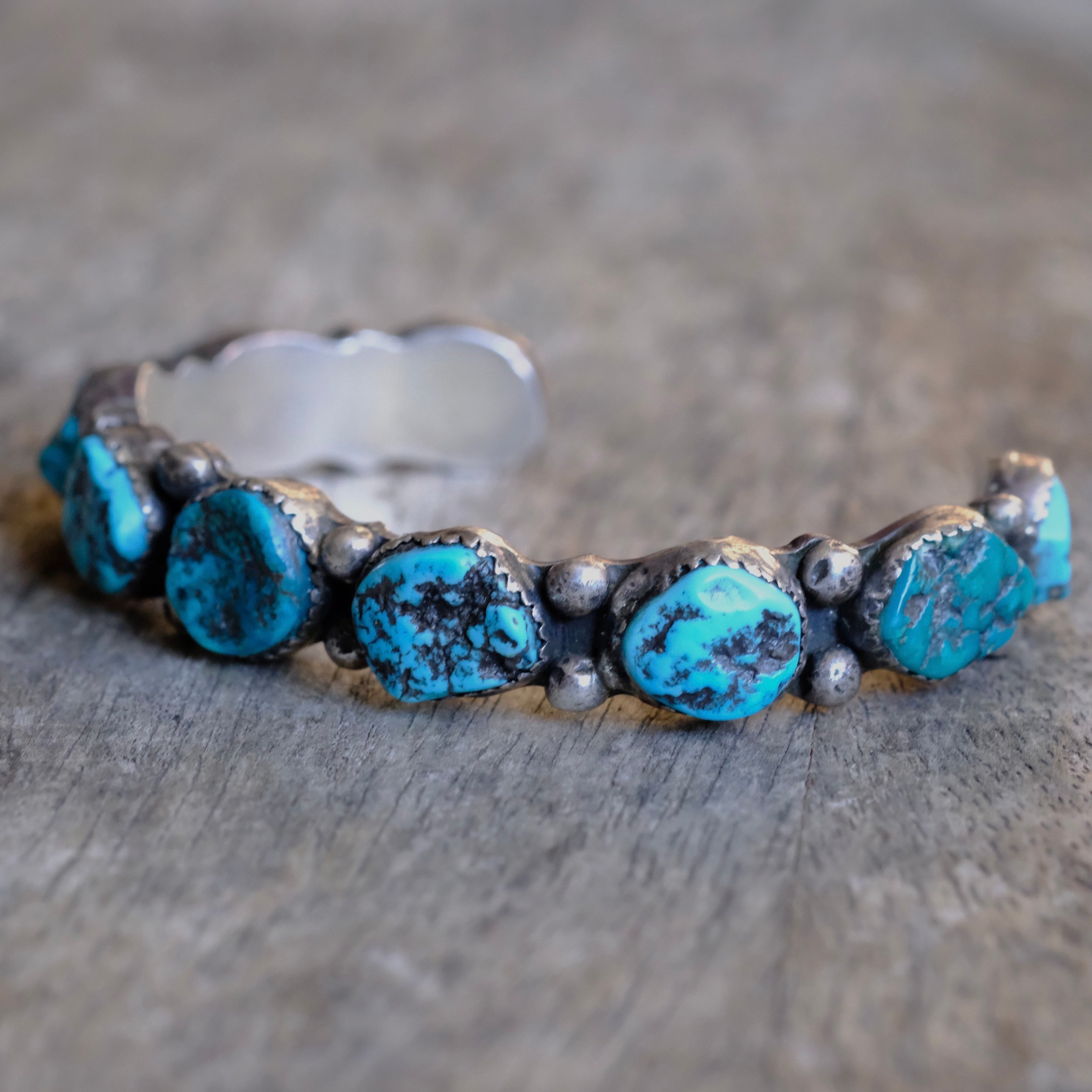 Vintage Sterling 9-Stone Turquoise Cuff Bracelet