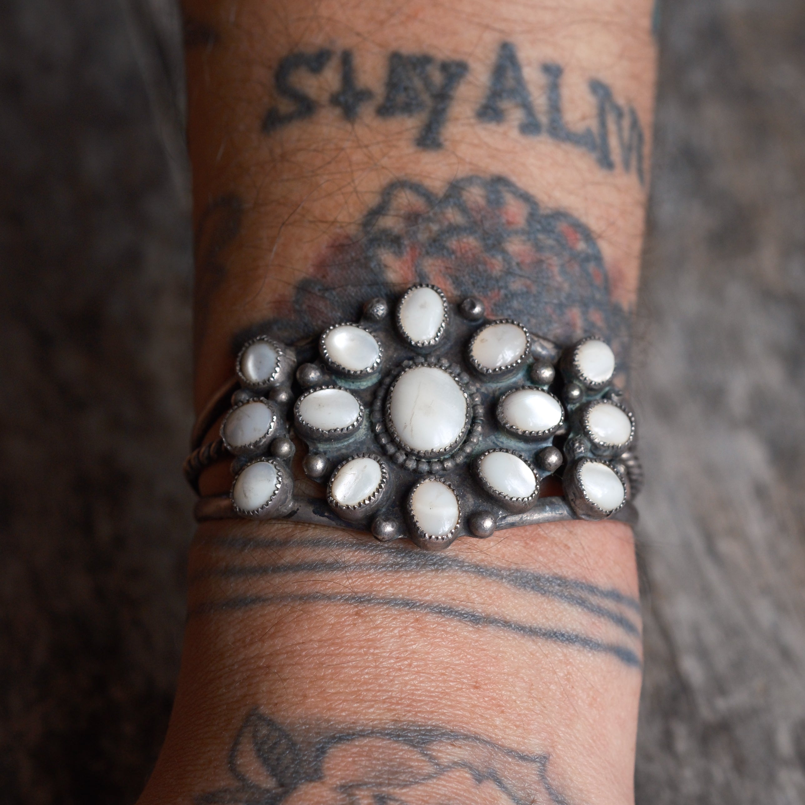Vintage Sterling Mother Of Pearl Cluster Bracelet