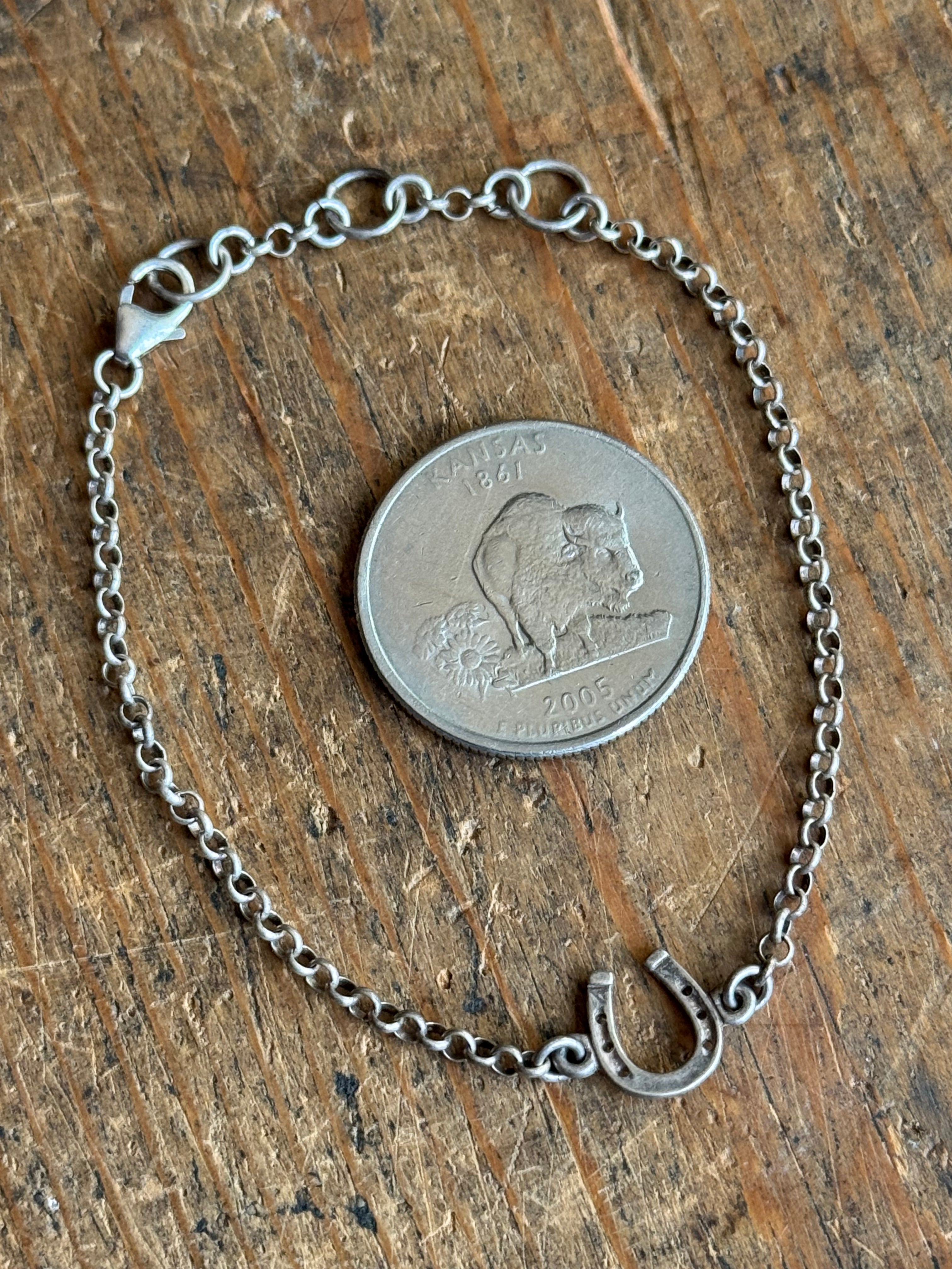 Vintage Sterling Silver 7.25” Horseshoe Rolo Chain Bracelet