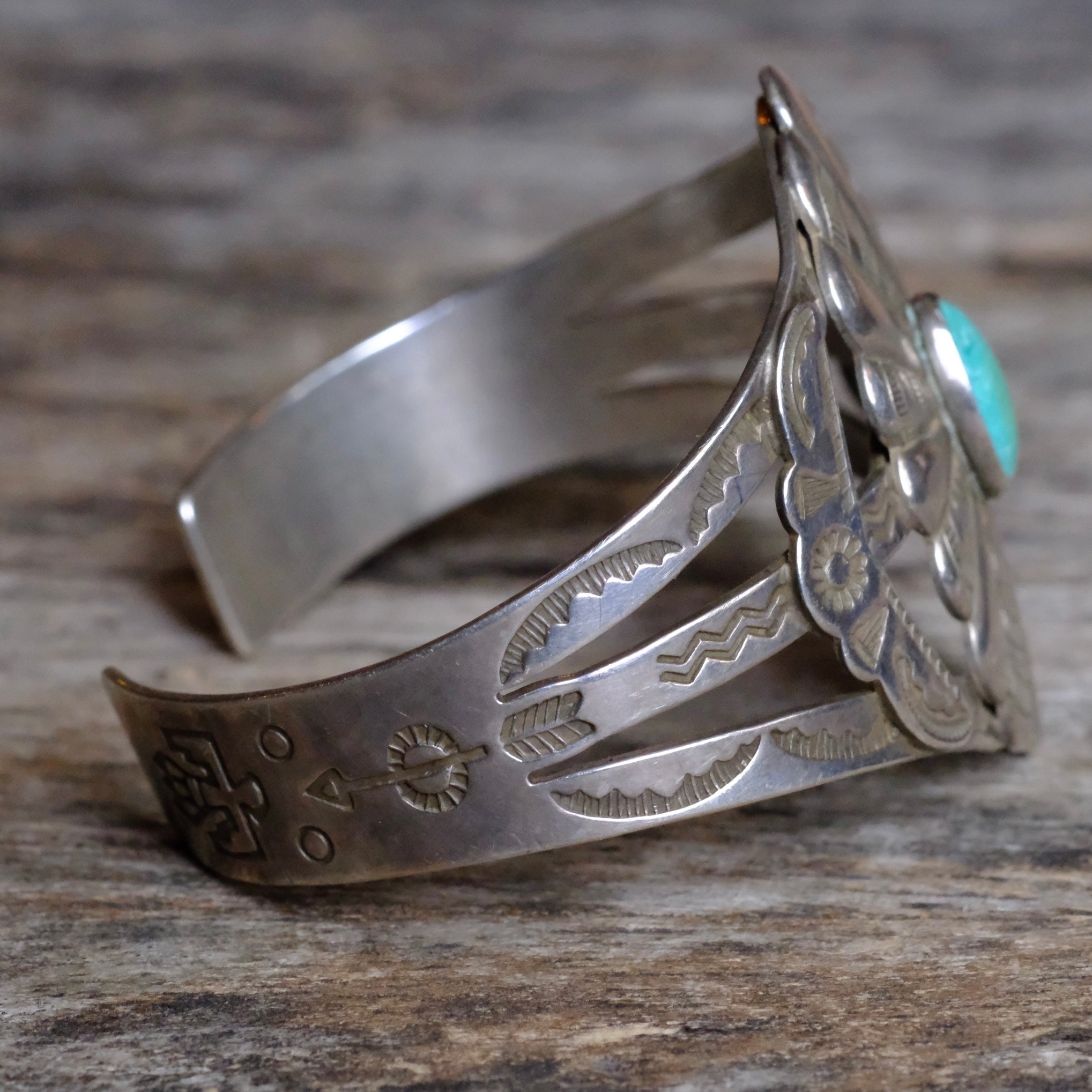 Vintage Sterling Silver Turquoise Trading Post Cuff