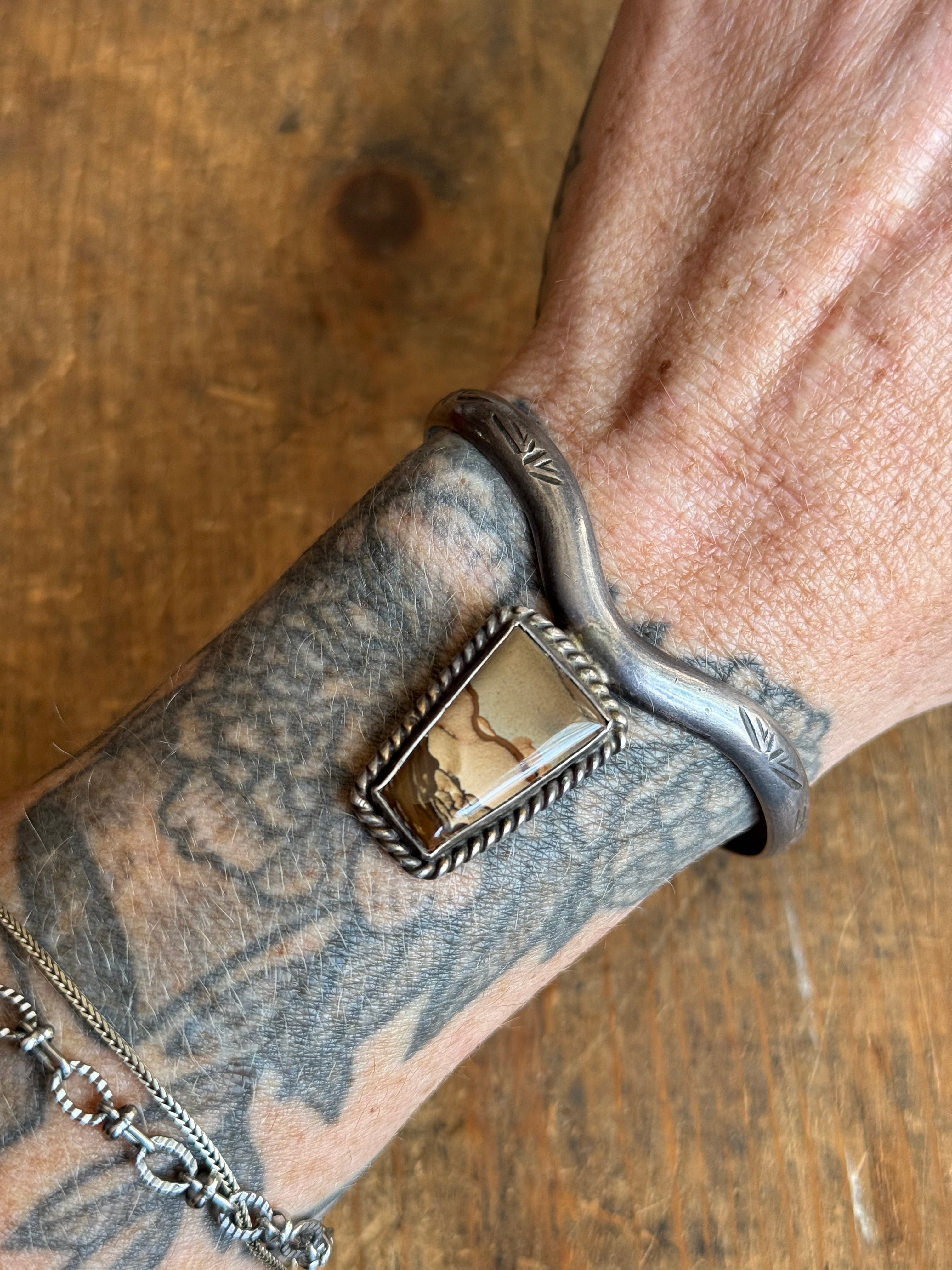 Vintage Sterling Silver Jasper Chevron Cuff