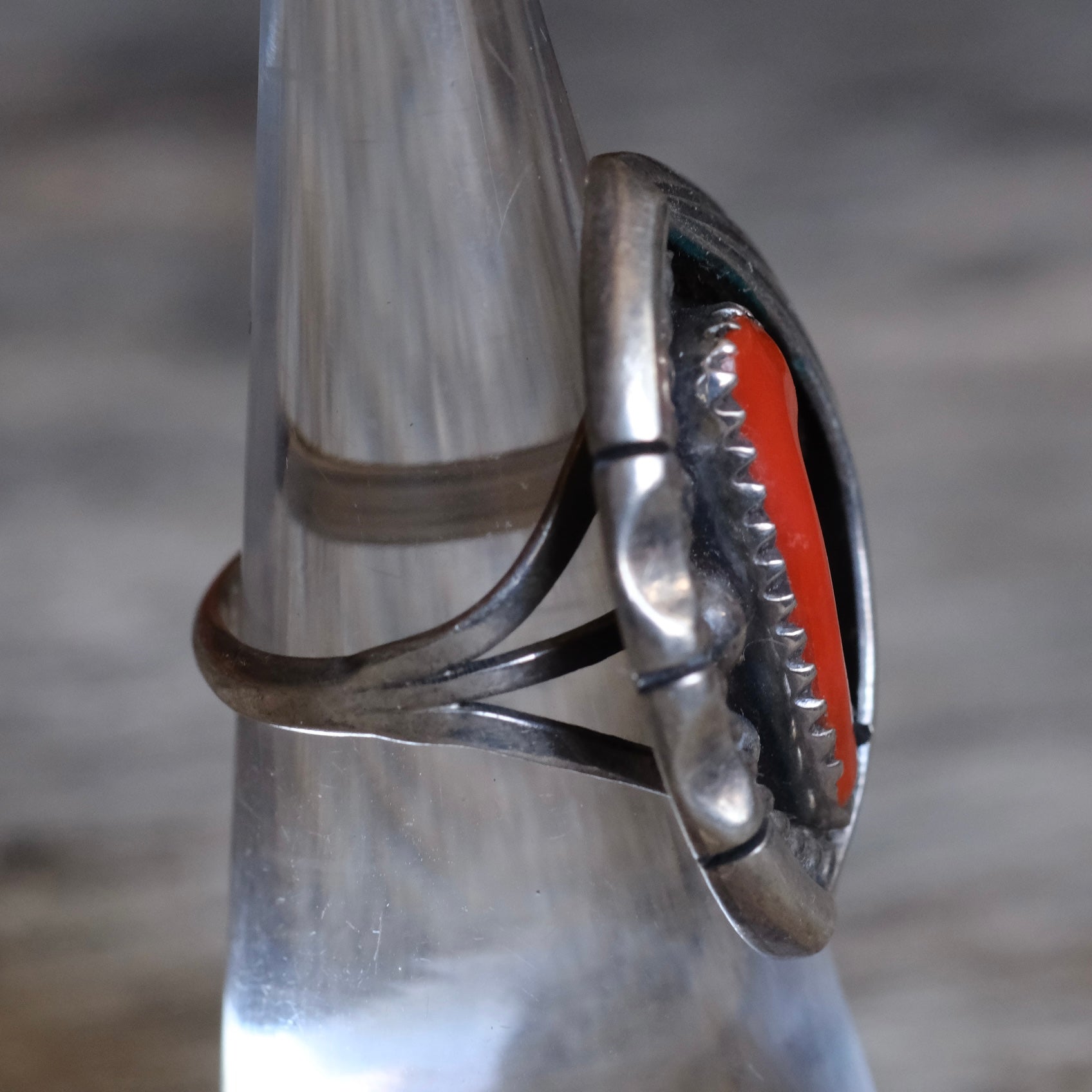 Vintage Sterling Coral Feather Ring 5