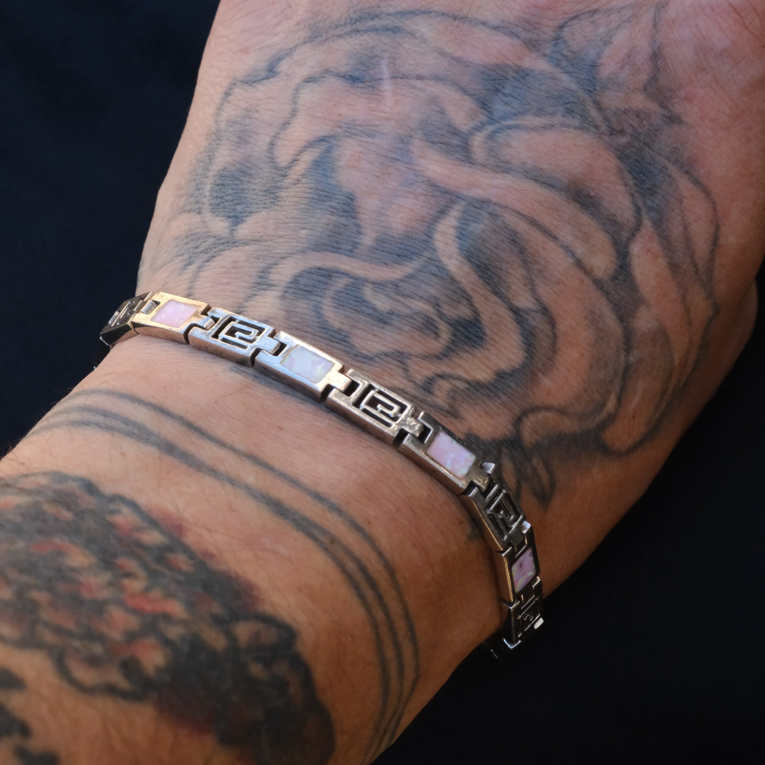 Vintage Sterling Opalite Inlay Bracelet