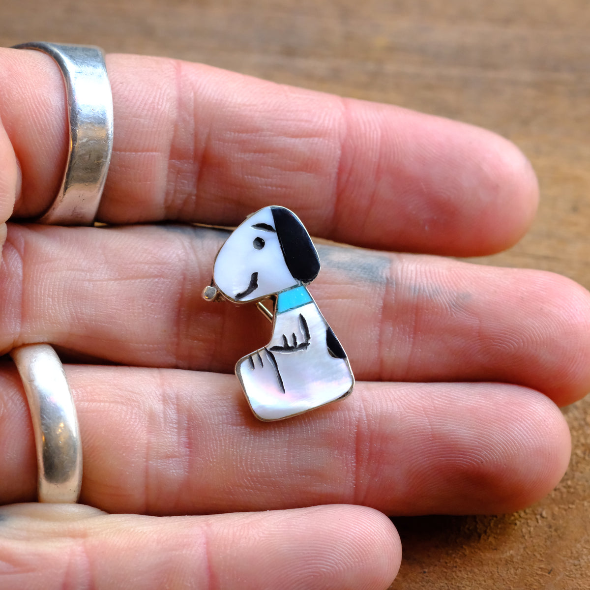 Sterling Silver Blue Collar Inlay Snoopy Pendant/Pin