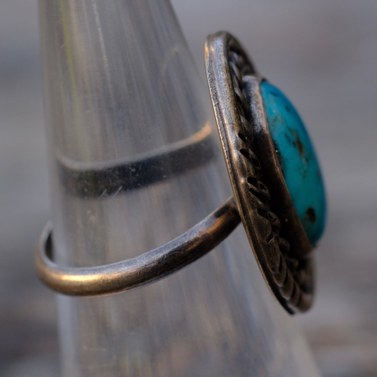 Vintage Sterling Turquoise Roper Ring 6