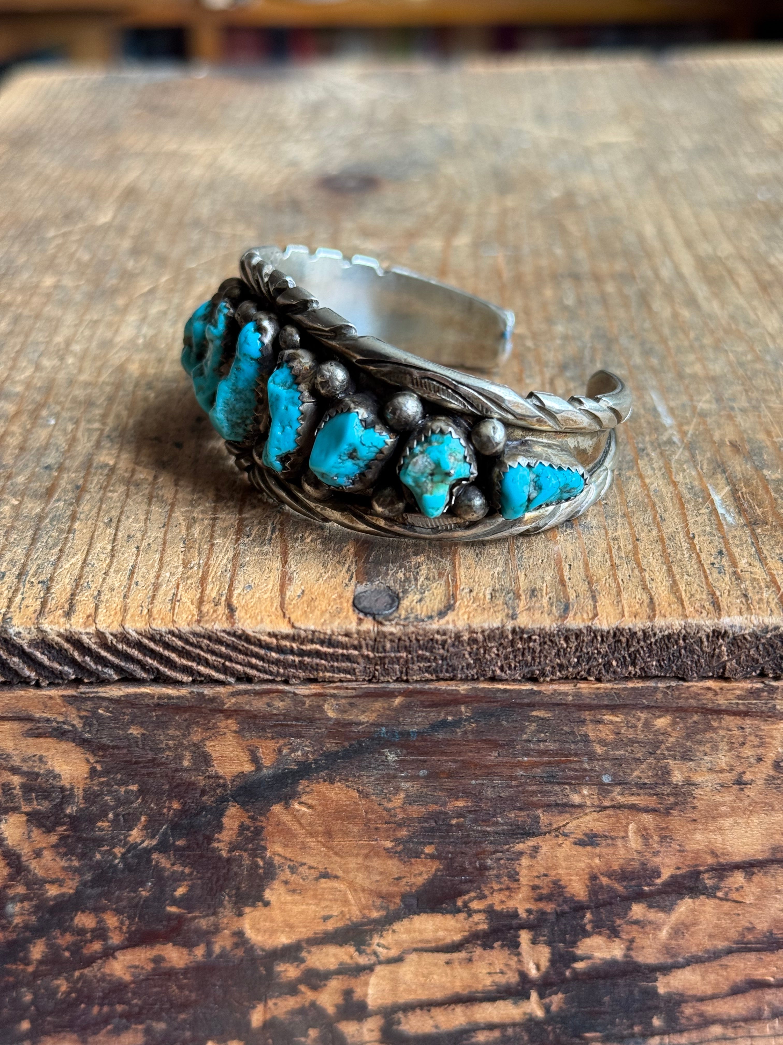Vintage Sterling Silver Raw Turquoise Cuff