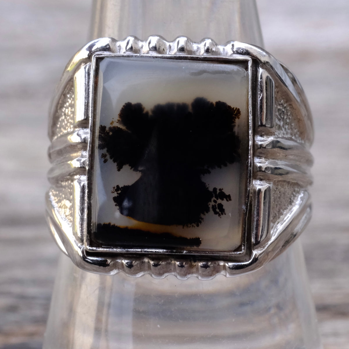 Vintage Sterling Agate Signet Ring 9