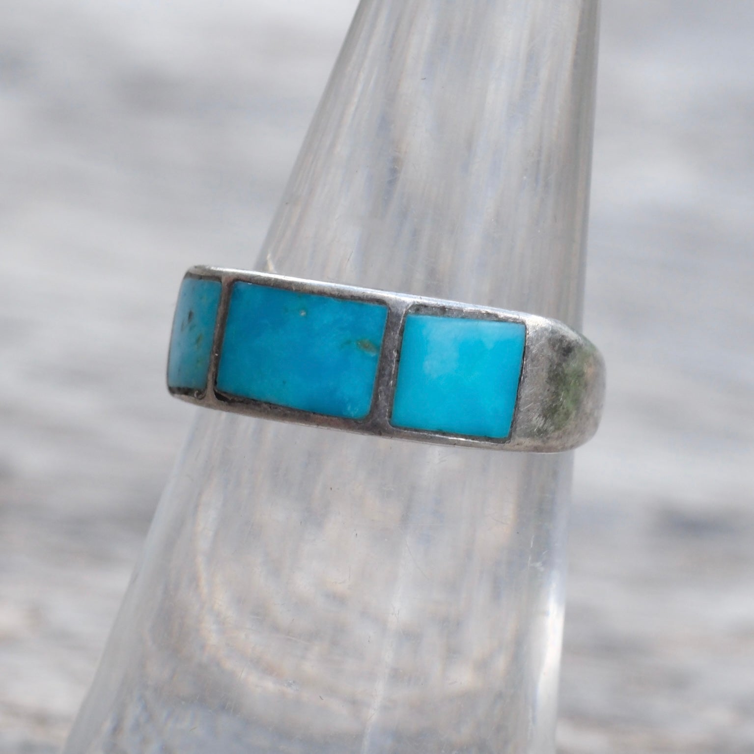 Vintage Sterling Turquoise Inlay Band Ring 5.5
