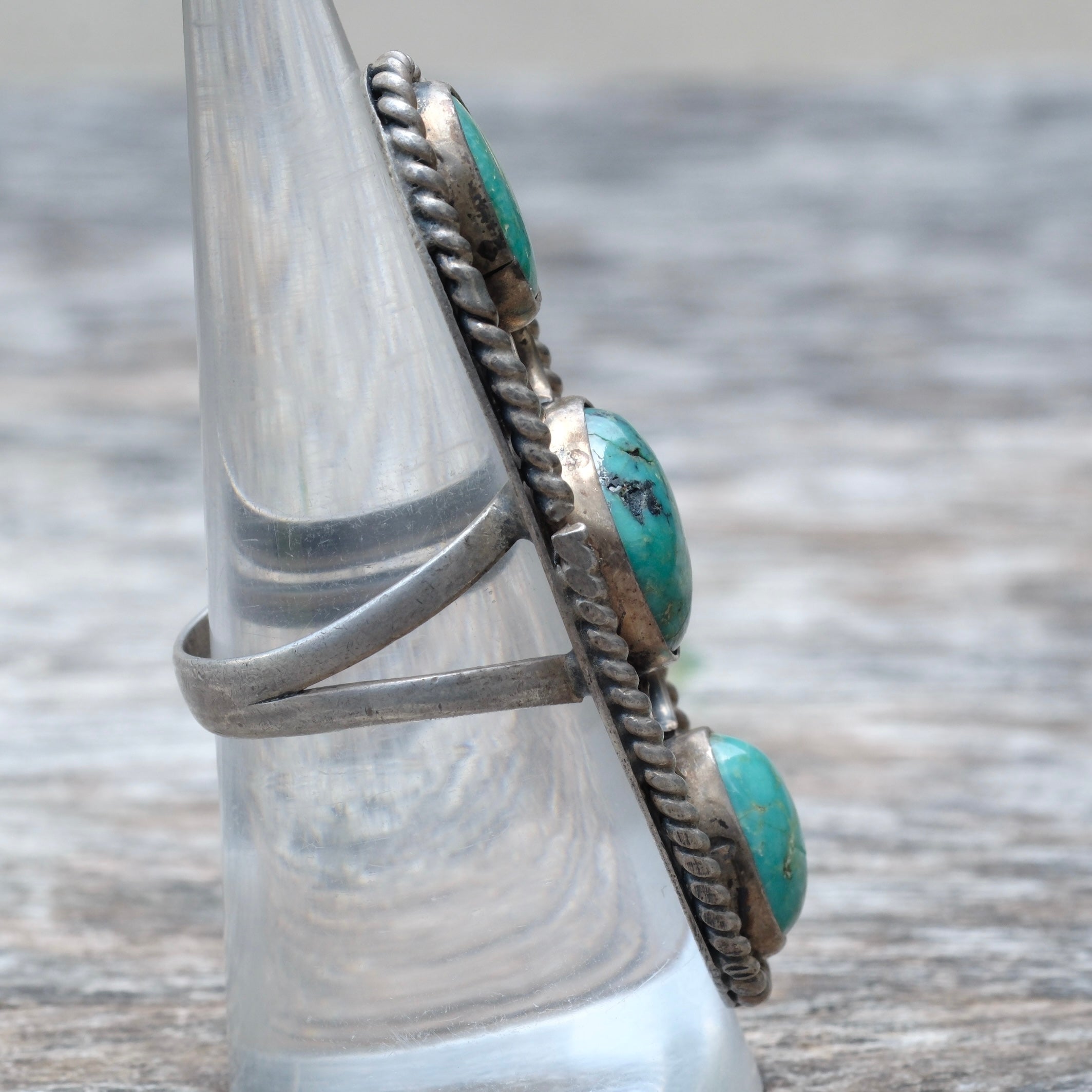 Vintage Sterling 3-Stone Turquoise Ring 7.75