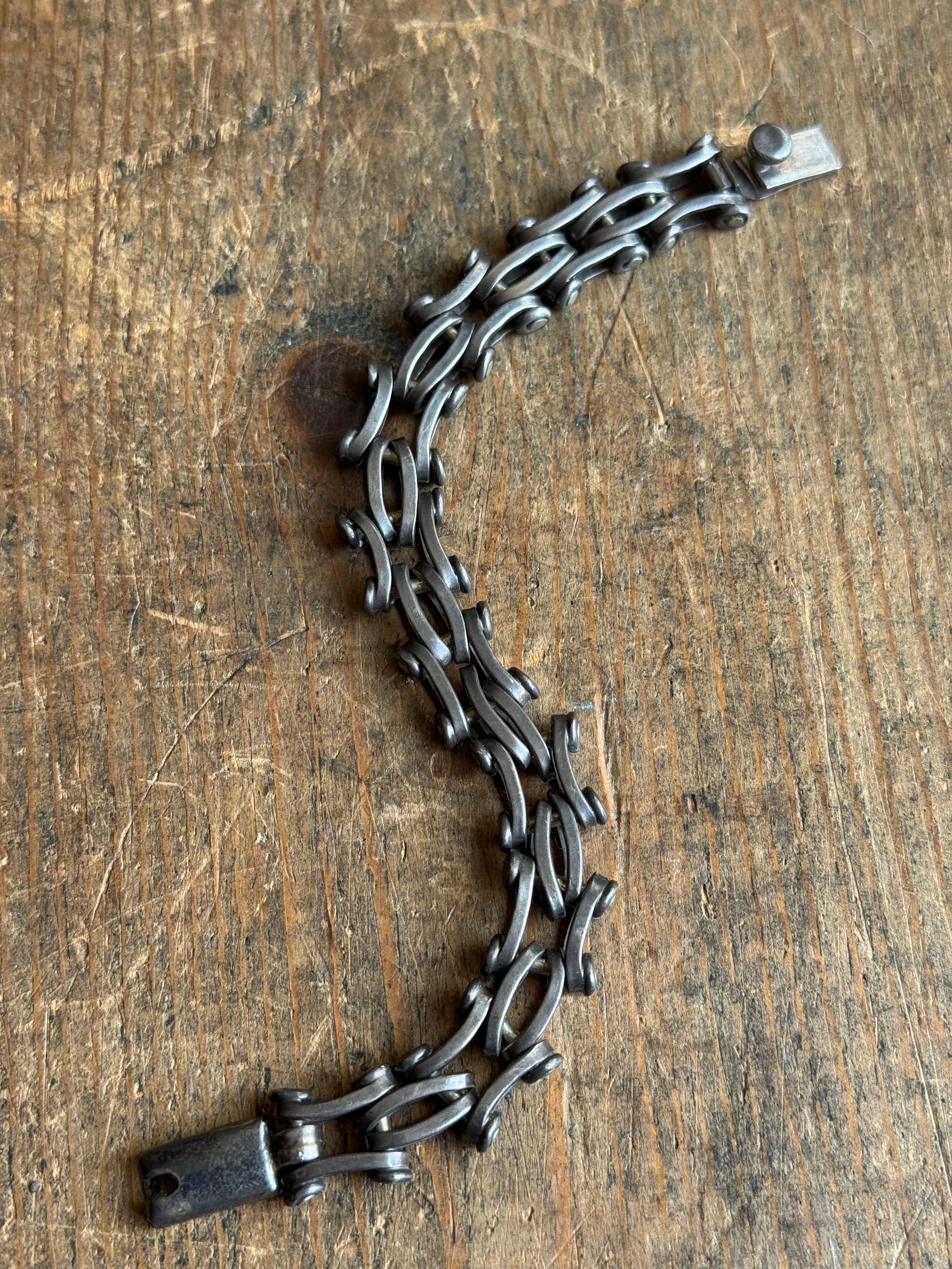 Vintage Sterling Silver 7.5” Chunky Gear Link Bracelet