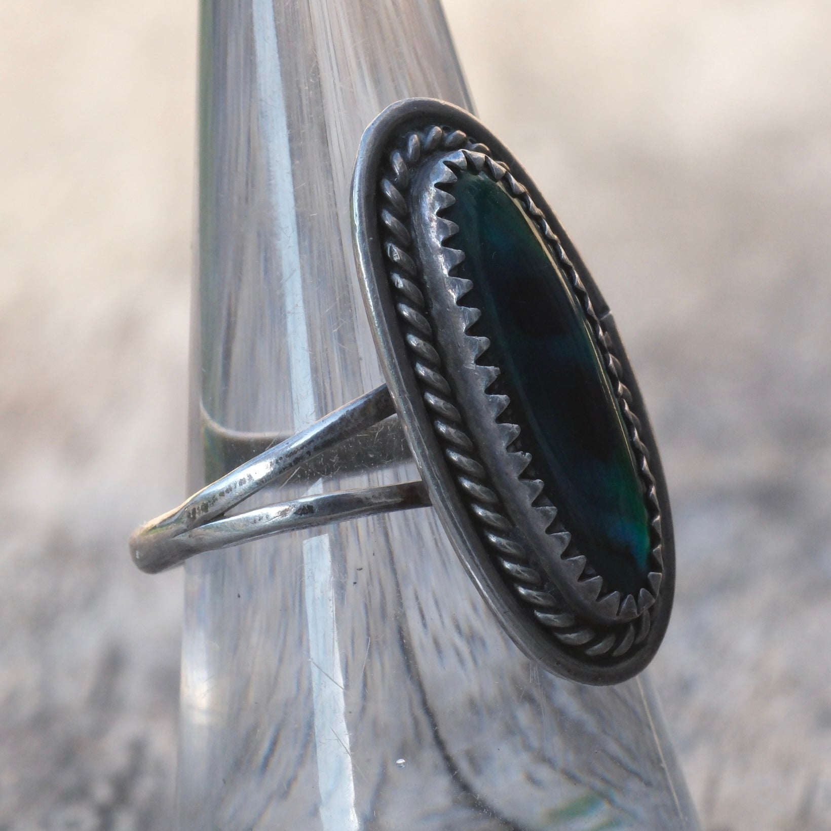 Vintage Sterling Blue Abalone Roper Ring 8.25