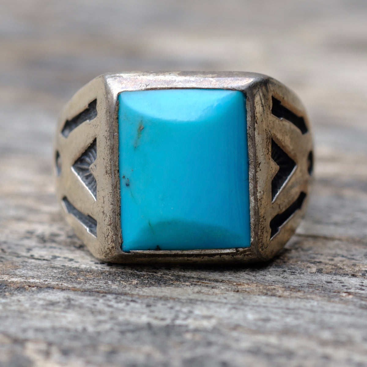 Vintage Sterling Trading Post Turquoise Stamped Arrows Ring 8.5