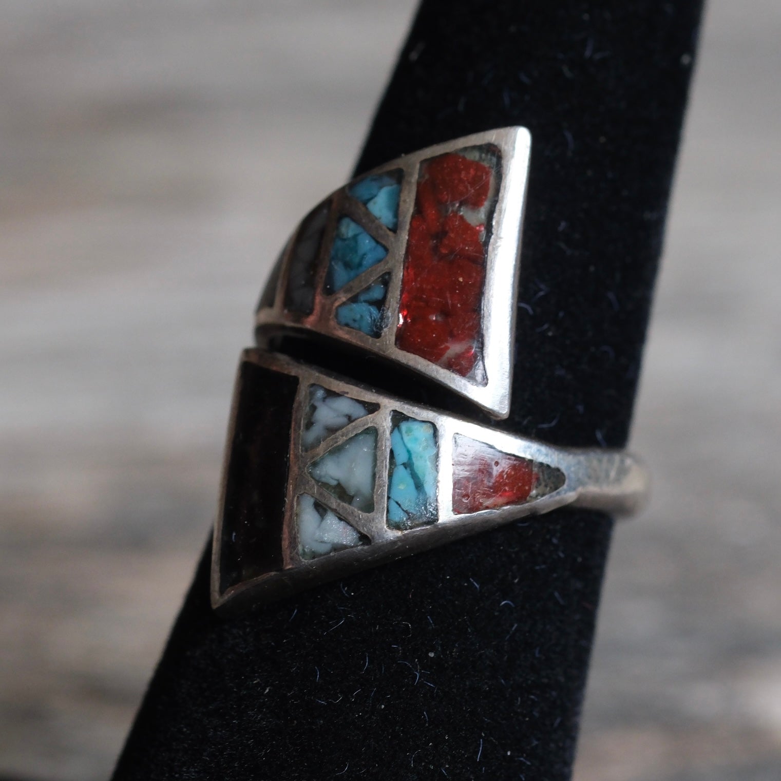 Vintage Sterling Multistone Inlay Overpass Ring 7.25