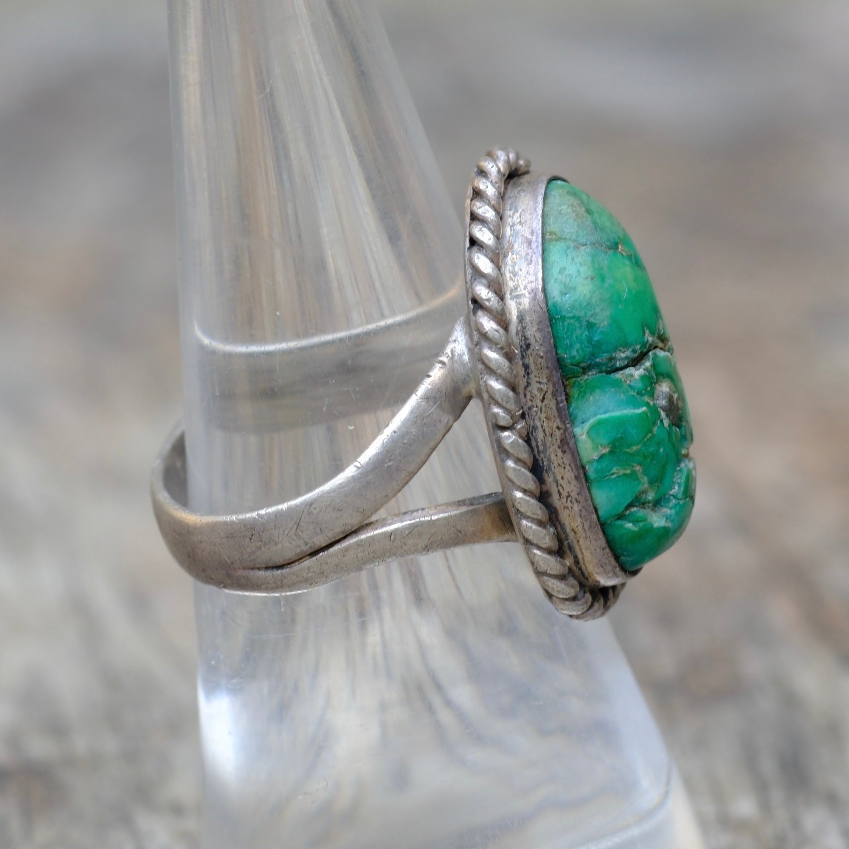Vintage Sterling Turquoise Roper Ring 7.75