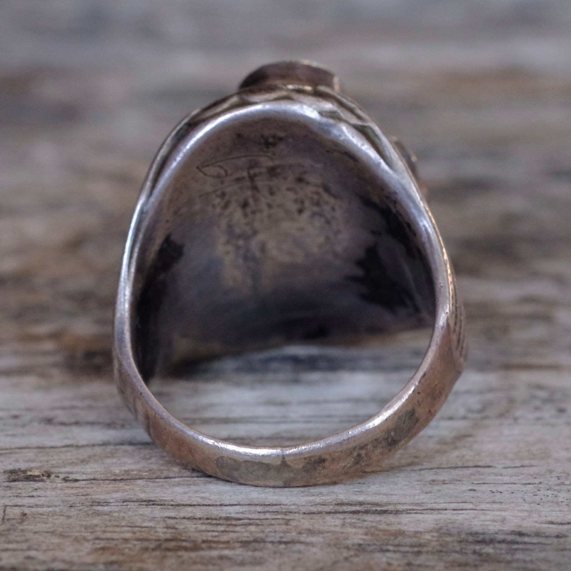 Vintage Sterling Turquoise and Coral Buffalo Ring 8.75