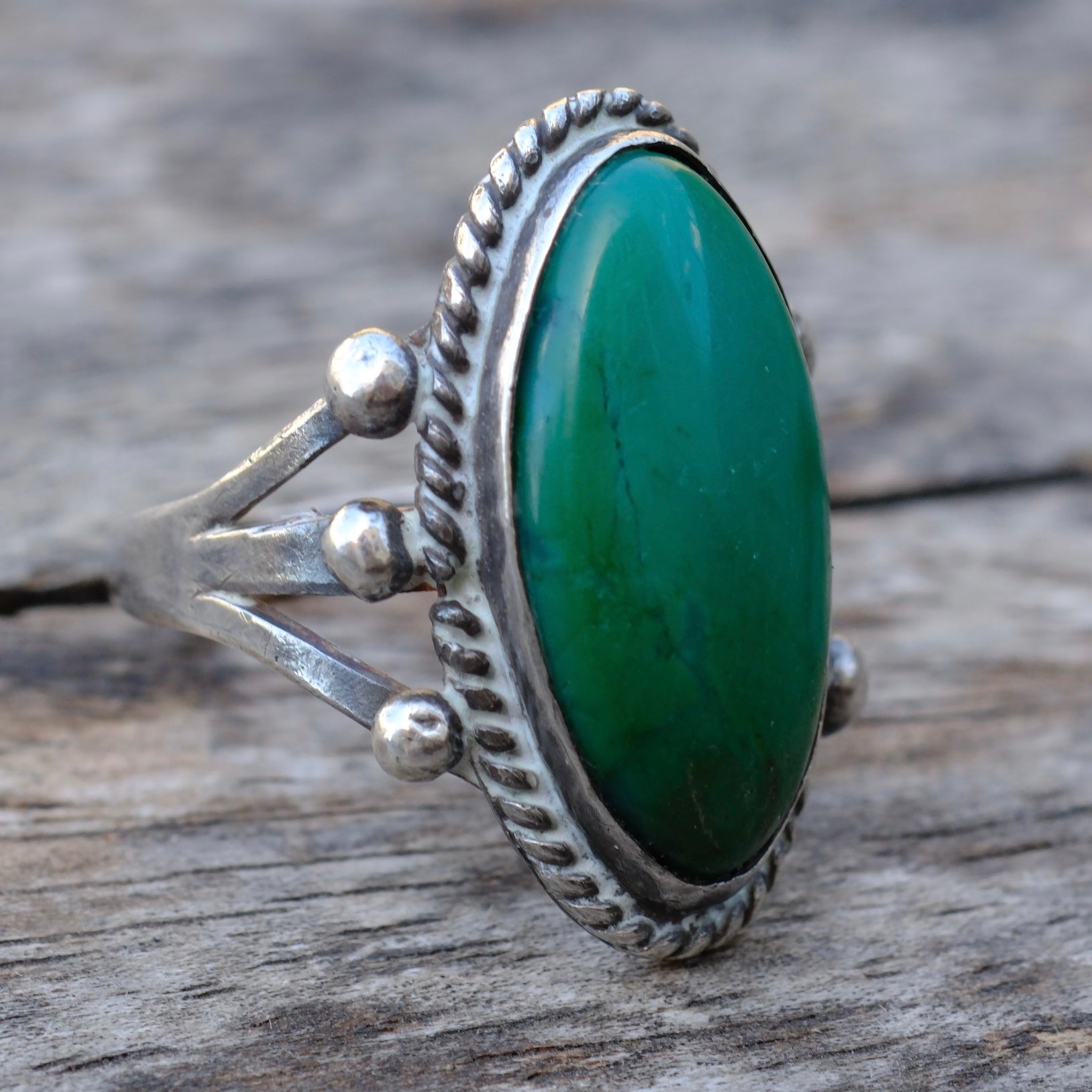 Vintage Sterling Turquoise Roper Ring 7.5