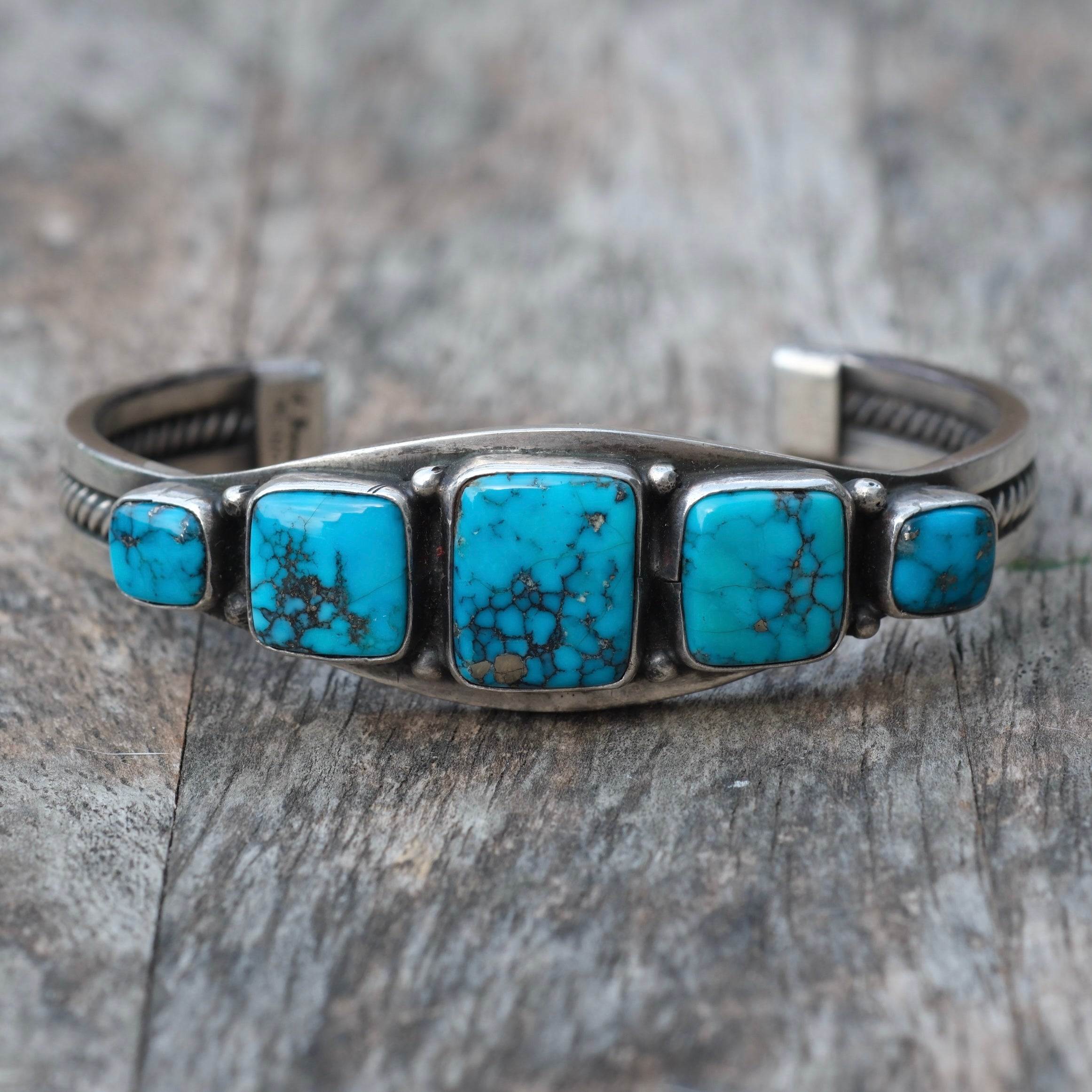 Vintage Sterling 5-Stone Turquoise Bracelet