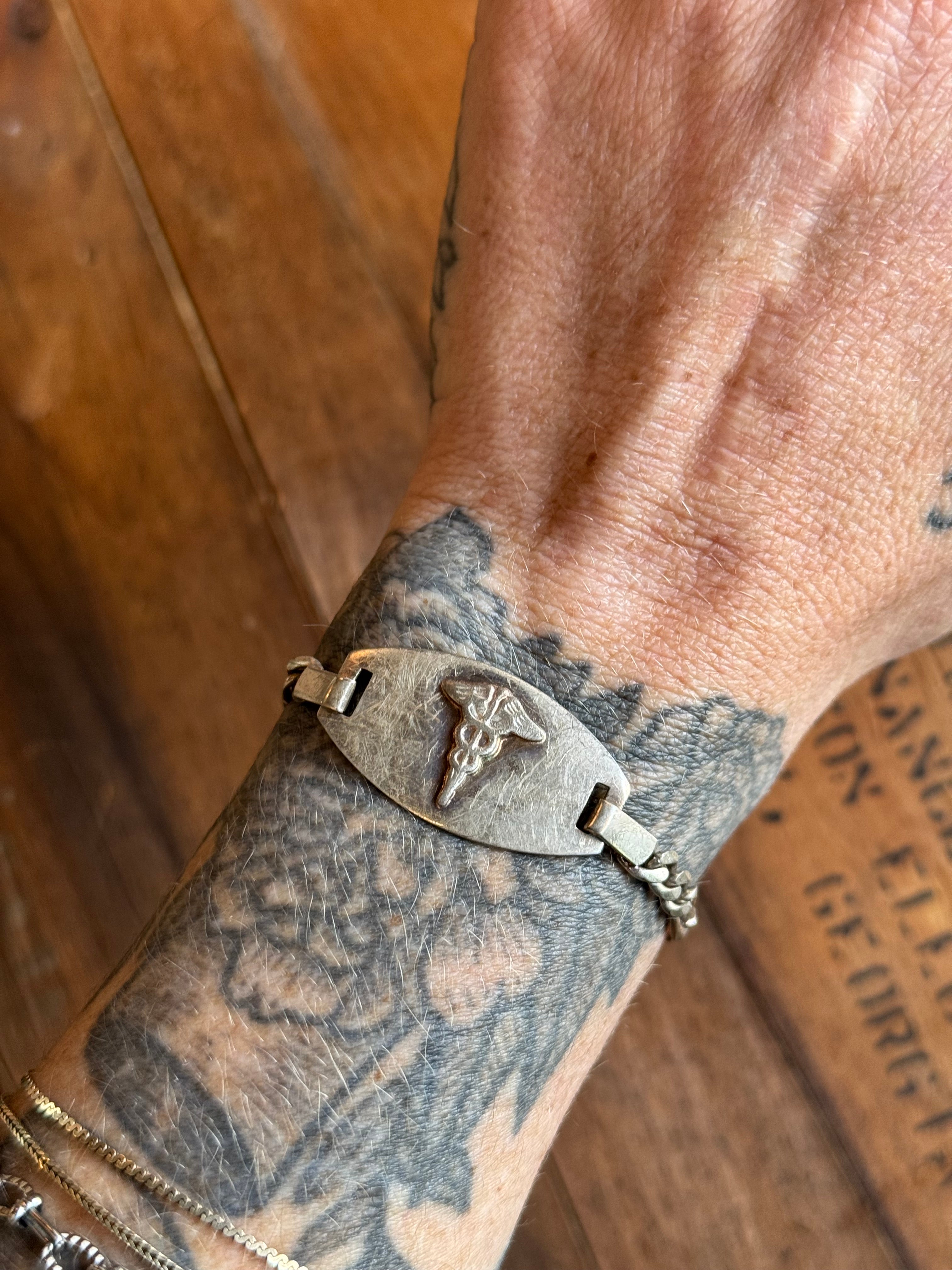 Vintage Sterling Silver Medical ID Figaro Chain Bracelet