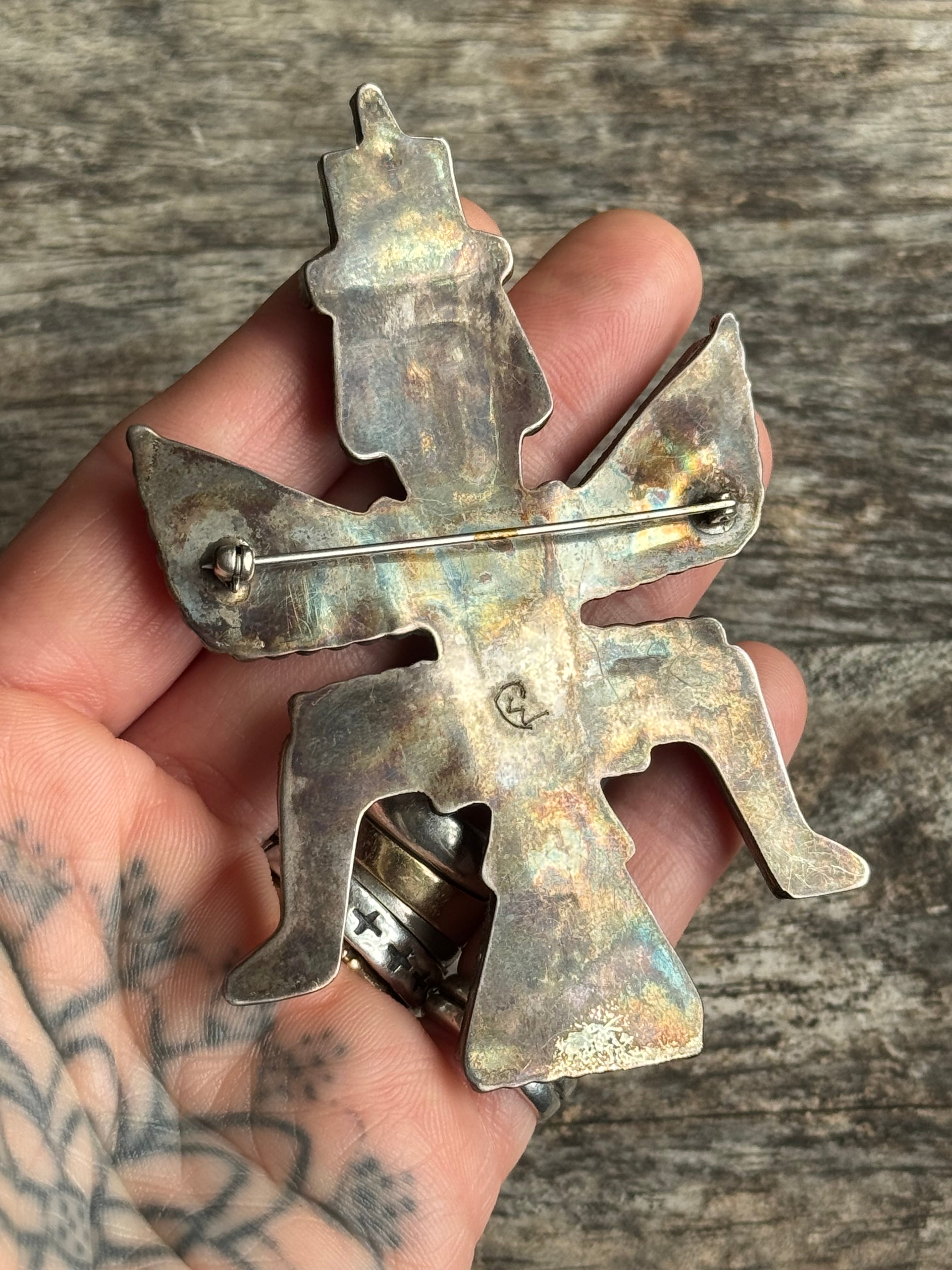 MASSIVE Vintage Sterling Silver Multistone Inlay Kachina Pin