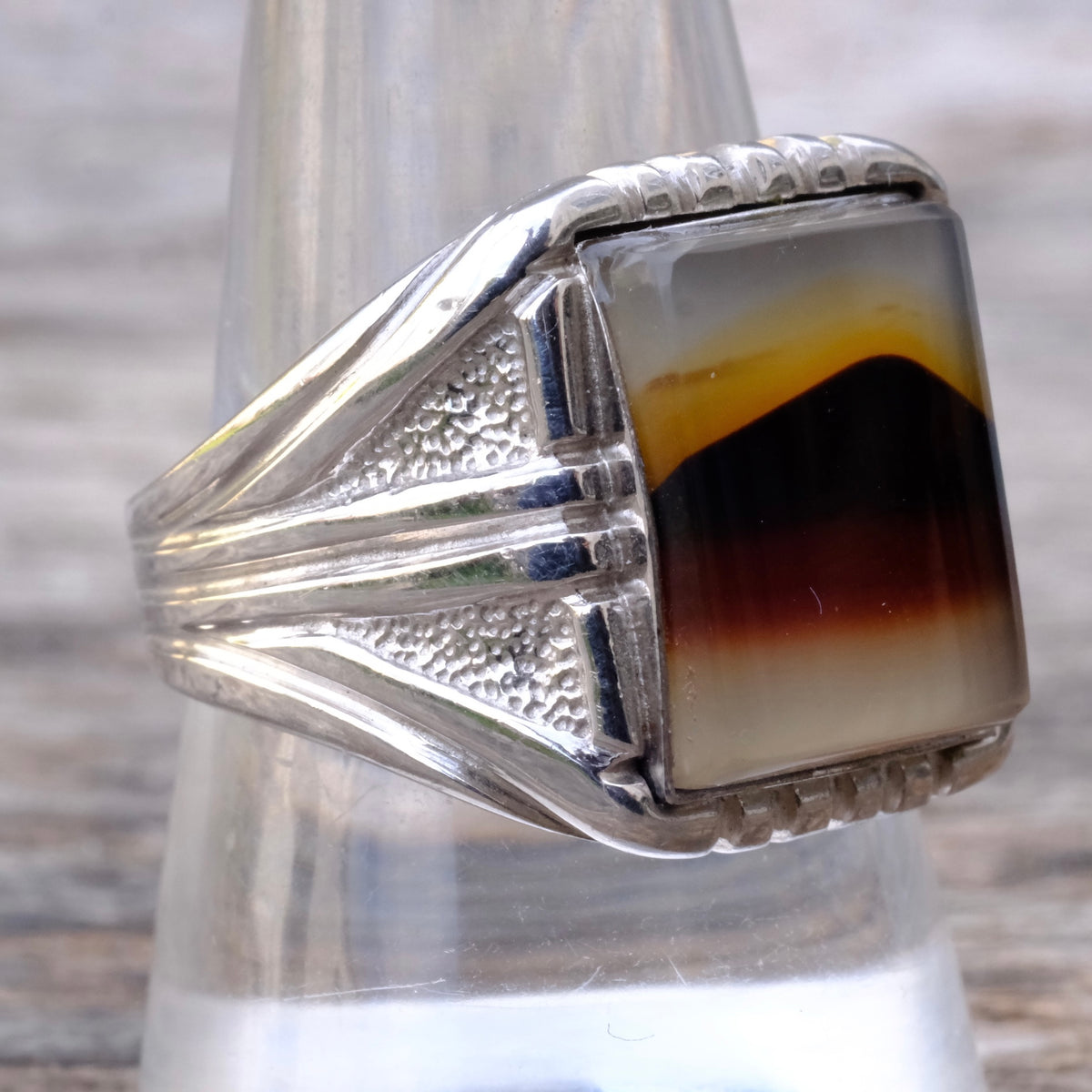 Vintage Sterling Agate Signet Ring 10