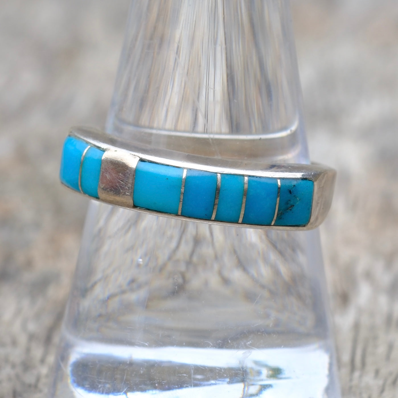 Vintage Sterling Turquoise Inlay Band Ring 8.75
