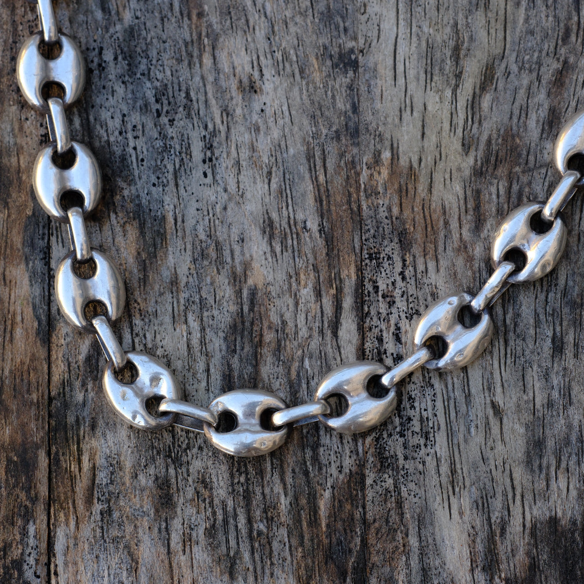 Vintage Sterling Silver Puffy Mariner Chain Necklace 25"