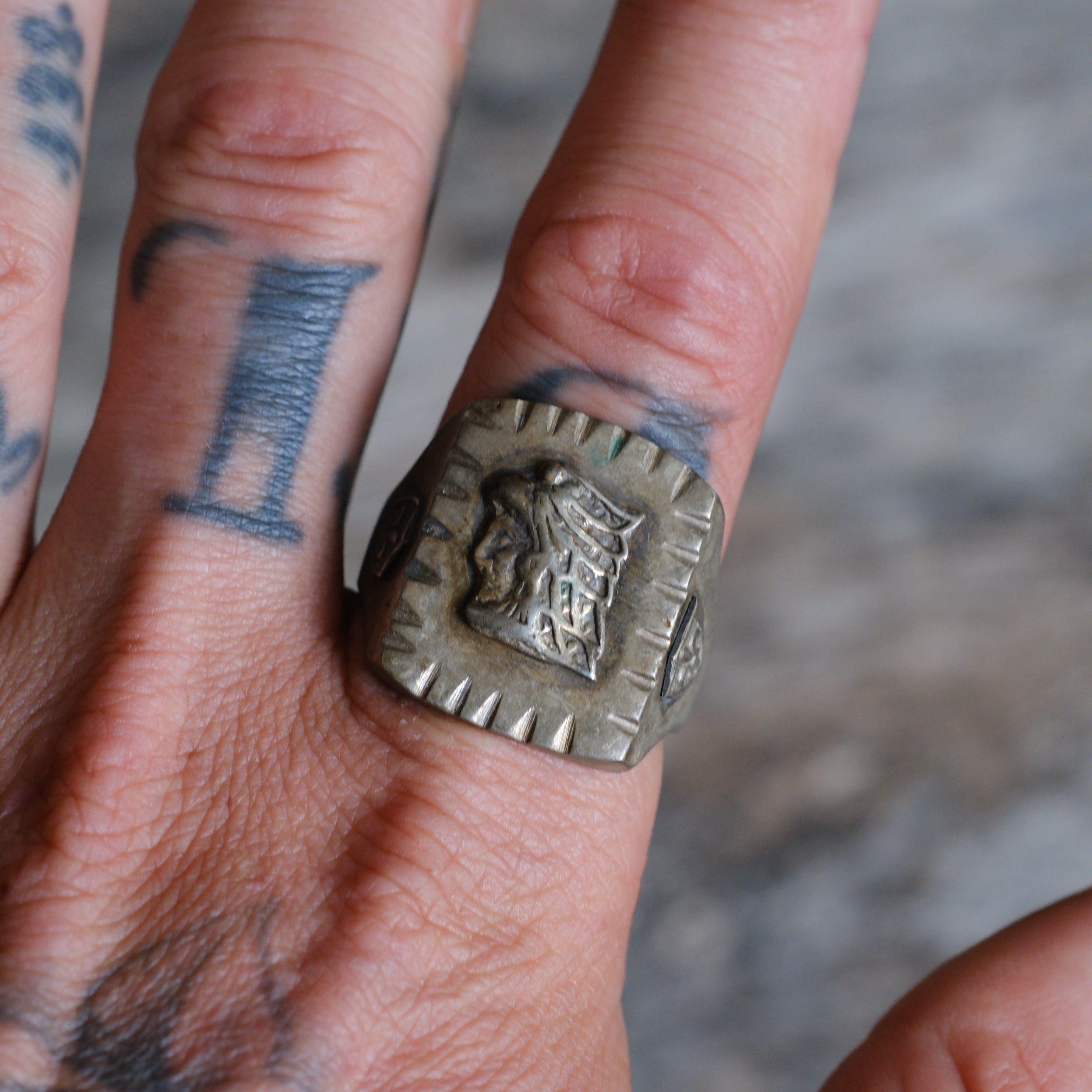 Vintage Mexican Biker Souvenir Aztec Warrior Ring 13