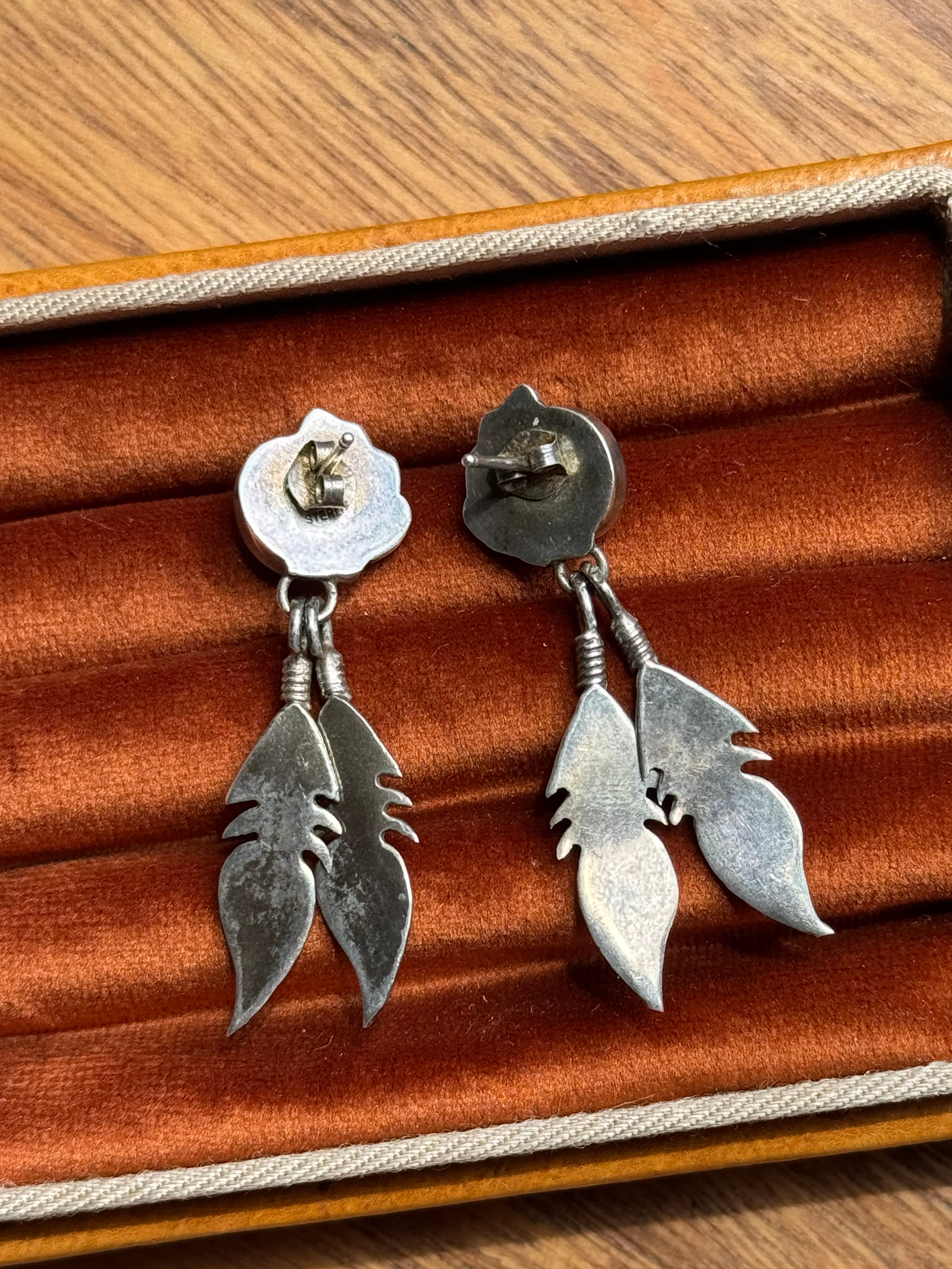 Vintage Sterling Silver Lapis Lazuli Feather Earrings