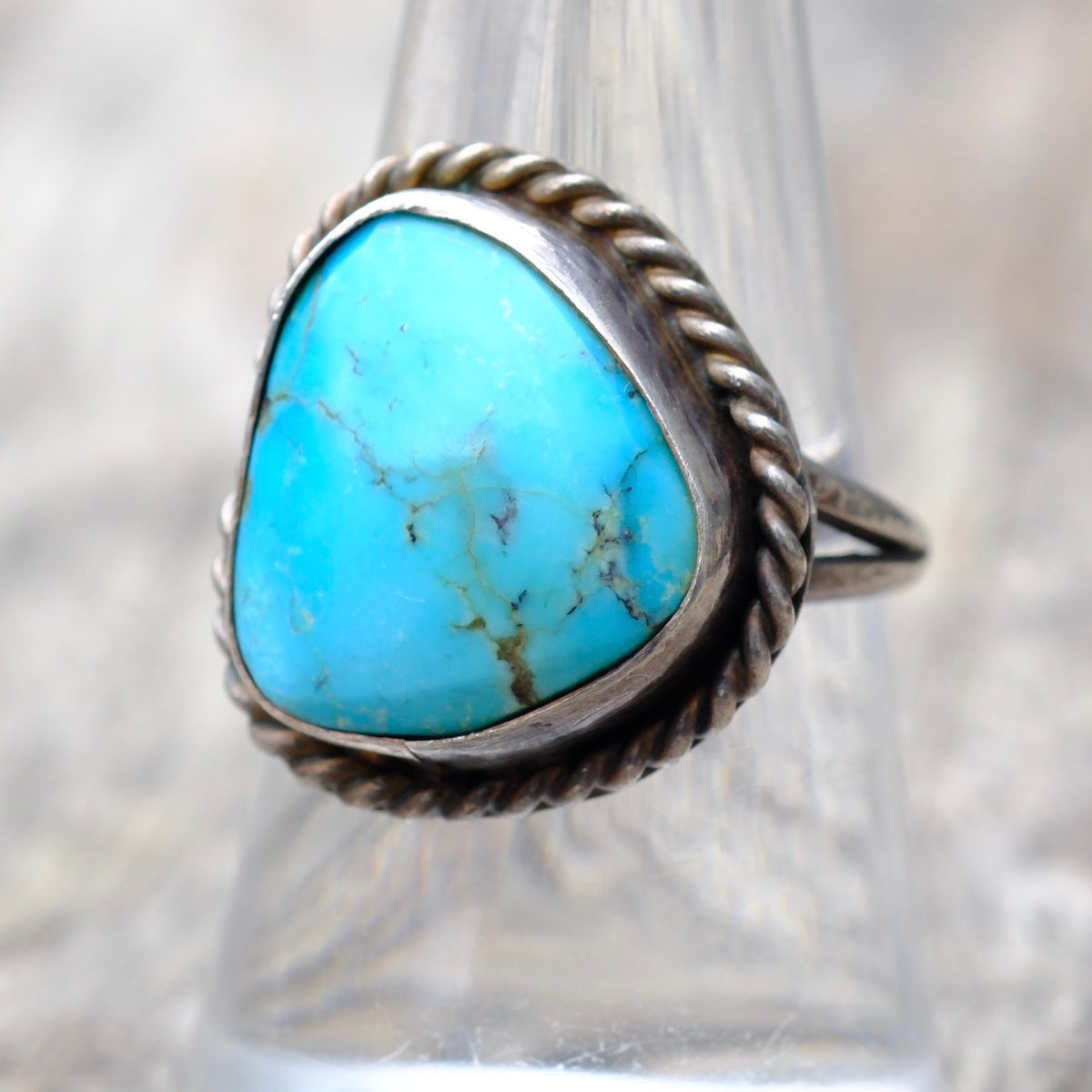 Vintage Sterling Turquoise Roper Ring 8