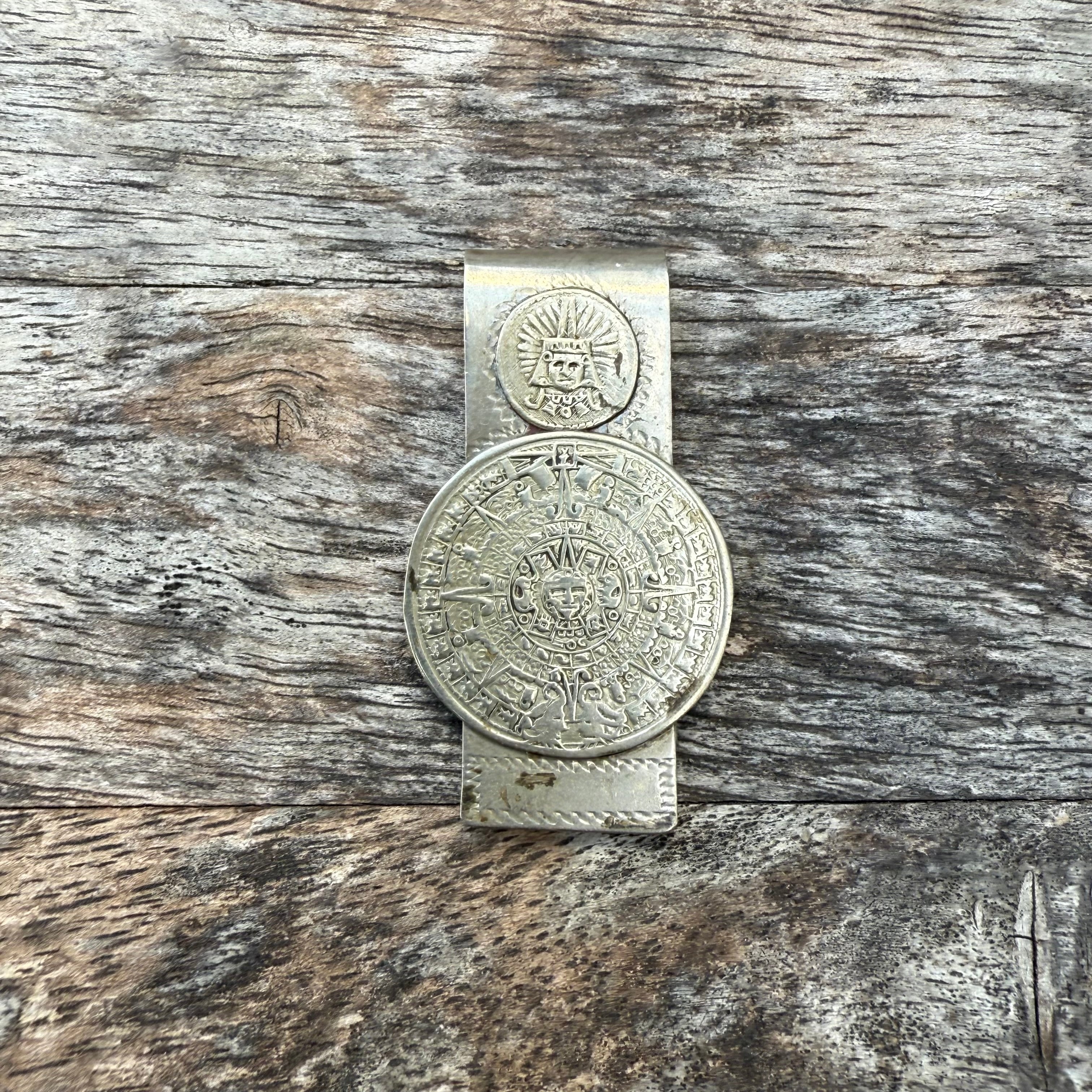 Vintage Sterling Aztec Calendar Money Clip