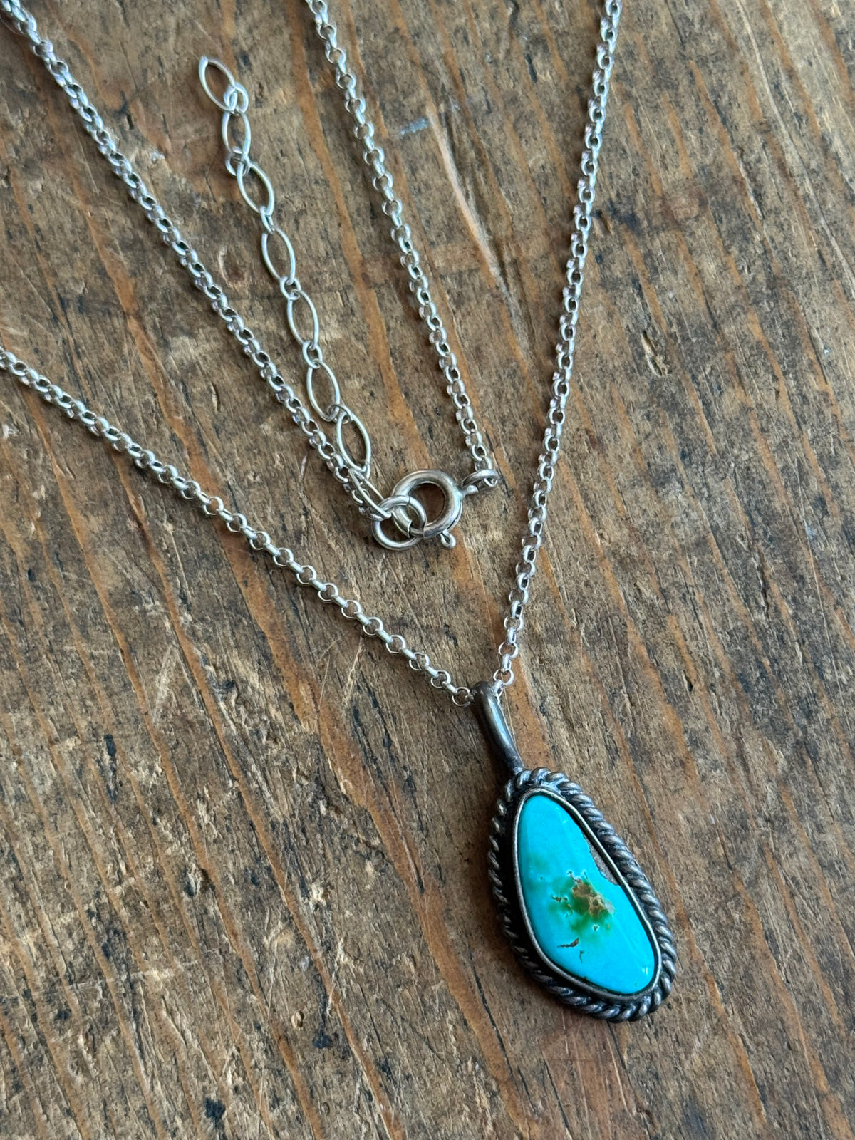 Vintage Sterling Silver Royston Turquoise Roper Necklace