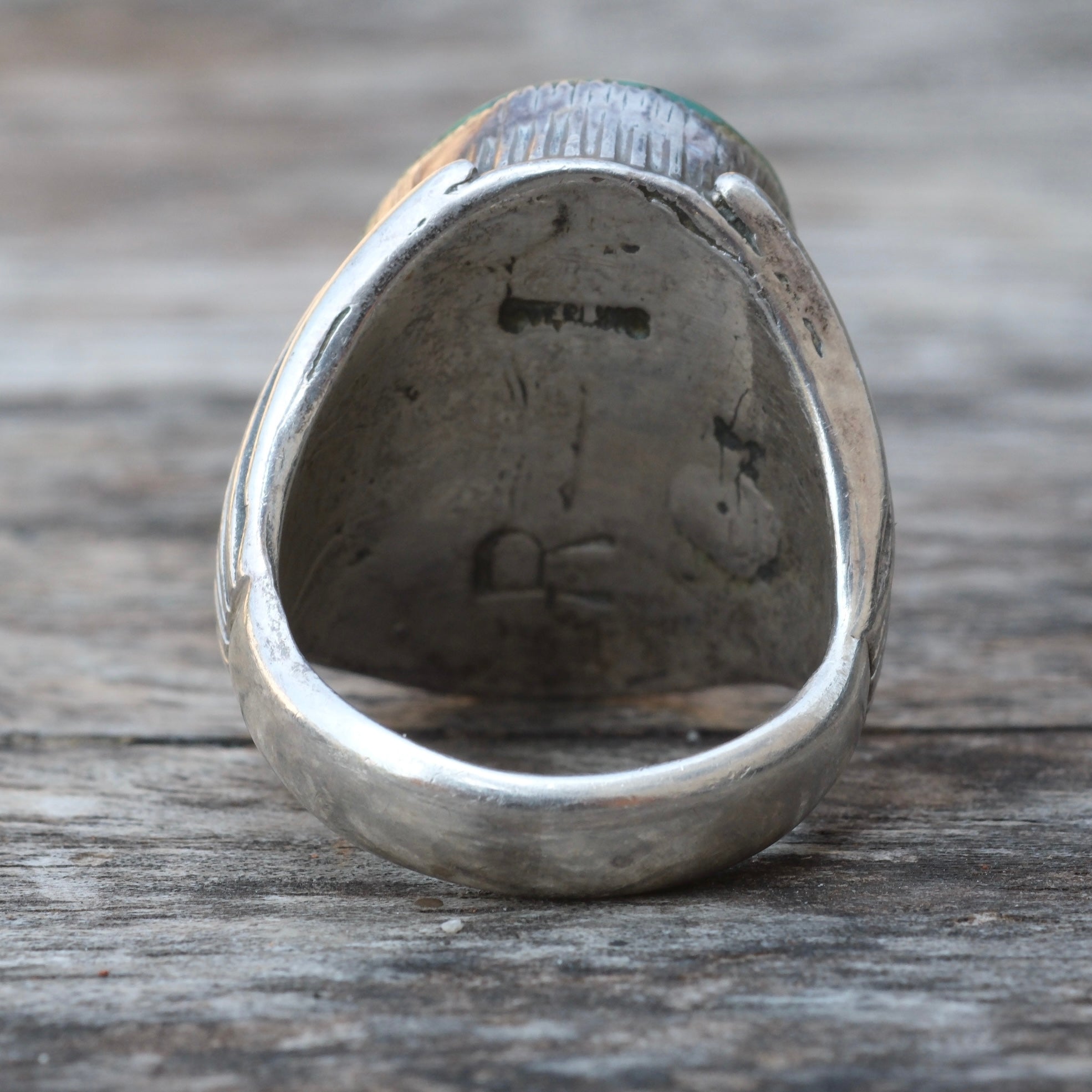 Vintage Sterling Turquoise Ribbed Band Ring 10