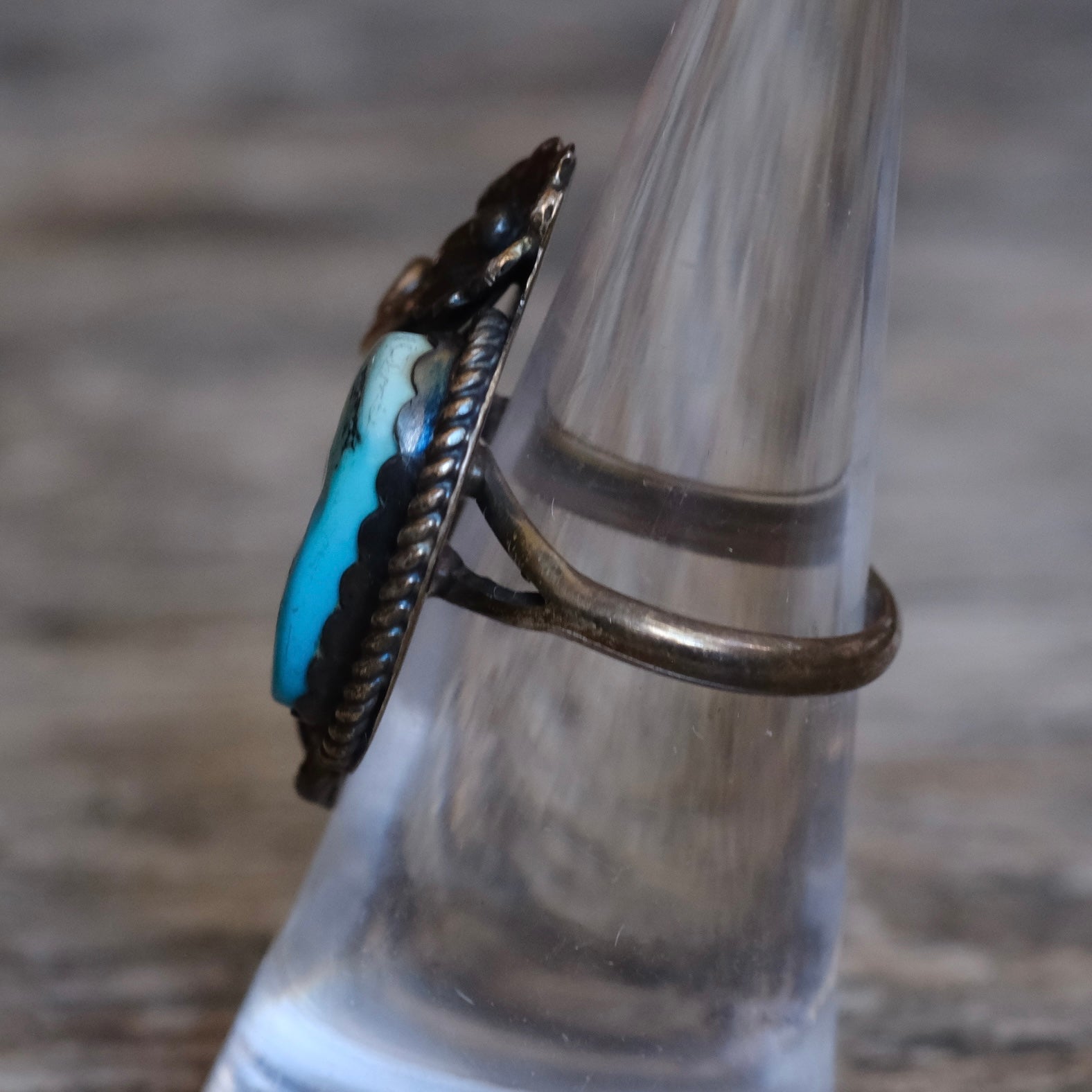 Vintage Sterling Turquoise Feather Ring 6