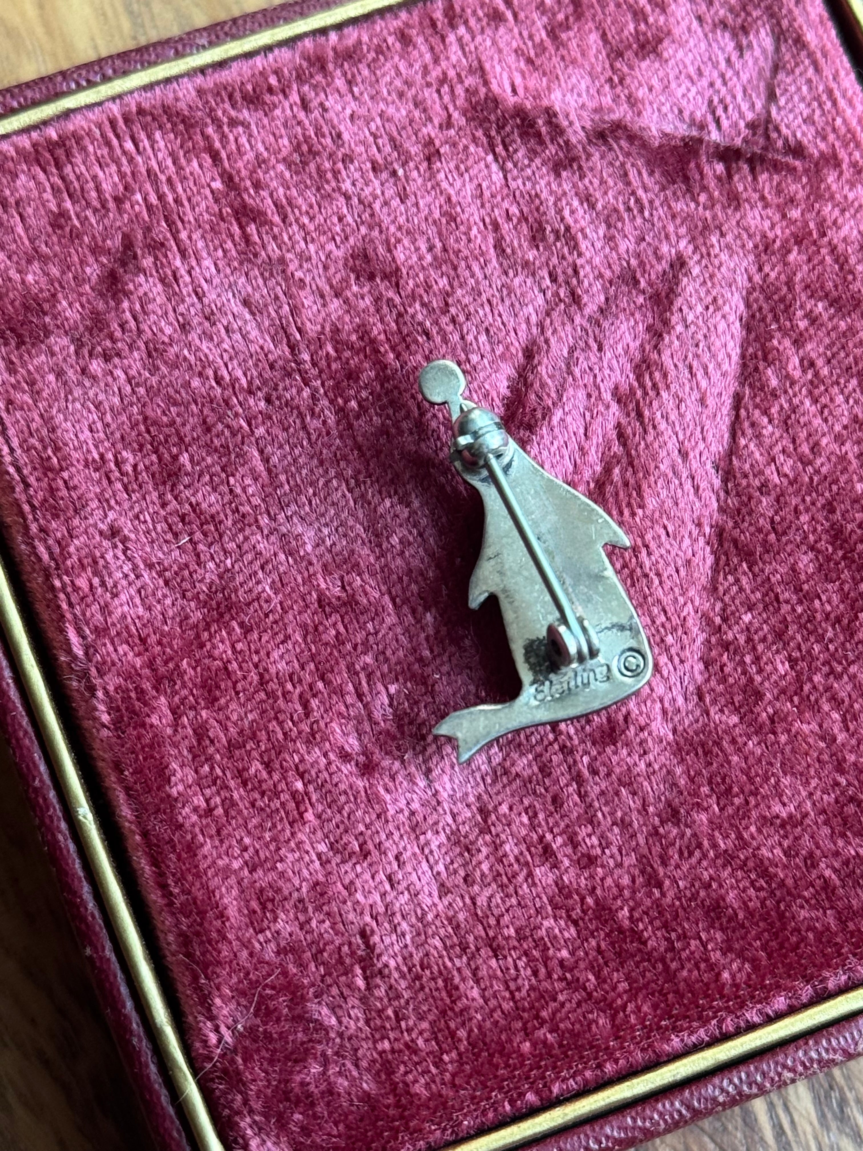 Vintage Sterling Silver Turquoise Inlay Seal Pin
