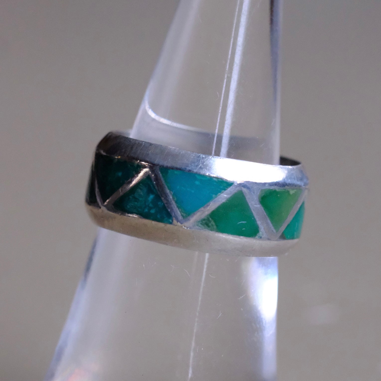 Vintage Sterling Turquoise Inlay Band 5.5