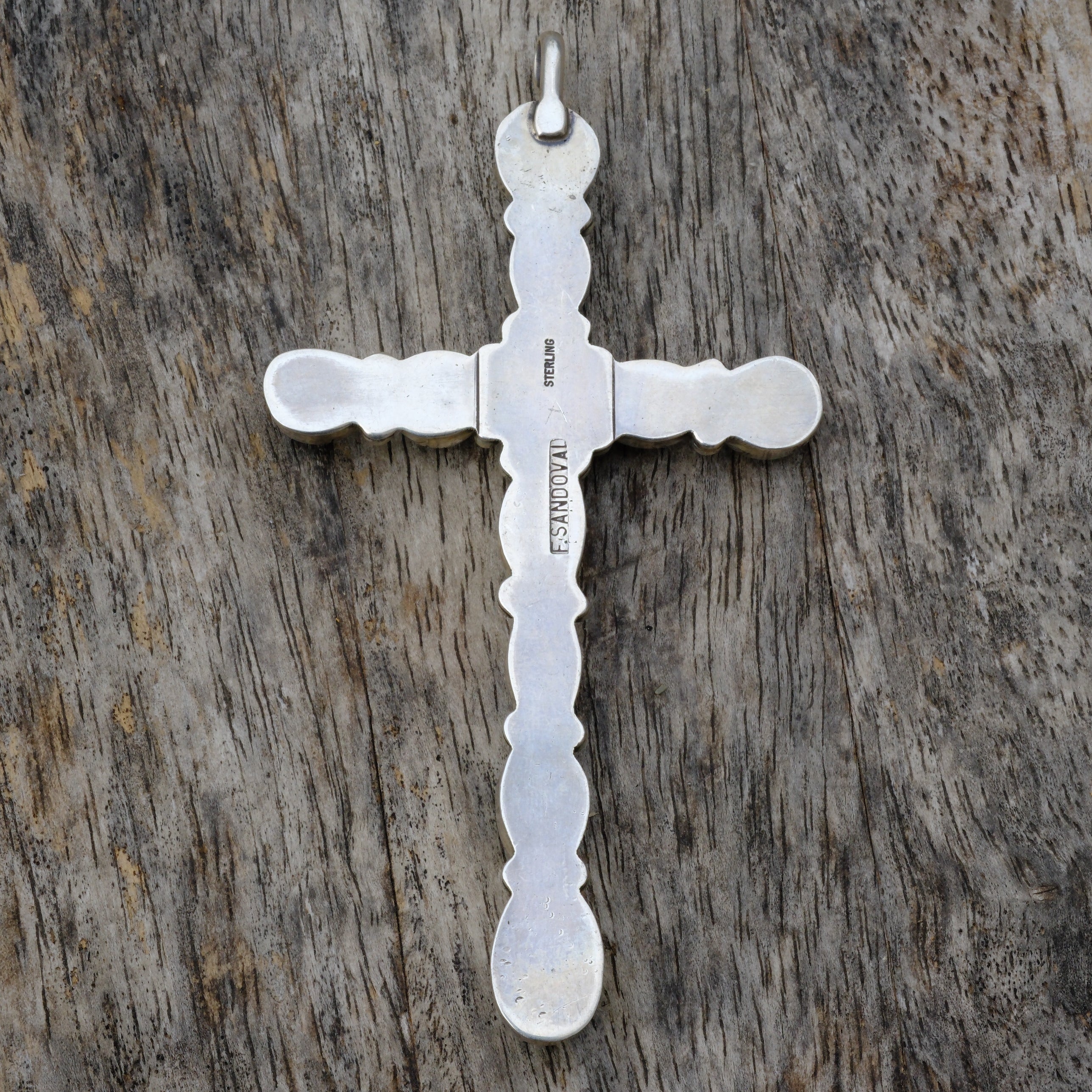 HUGE Vintage Sterling Turquoise Cluster Cross Pendant