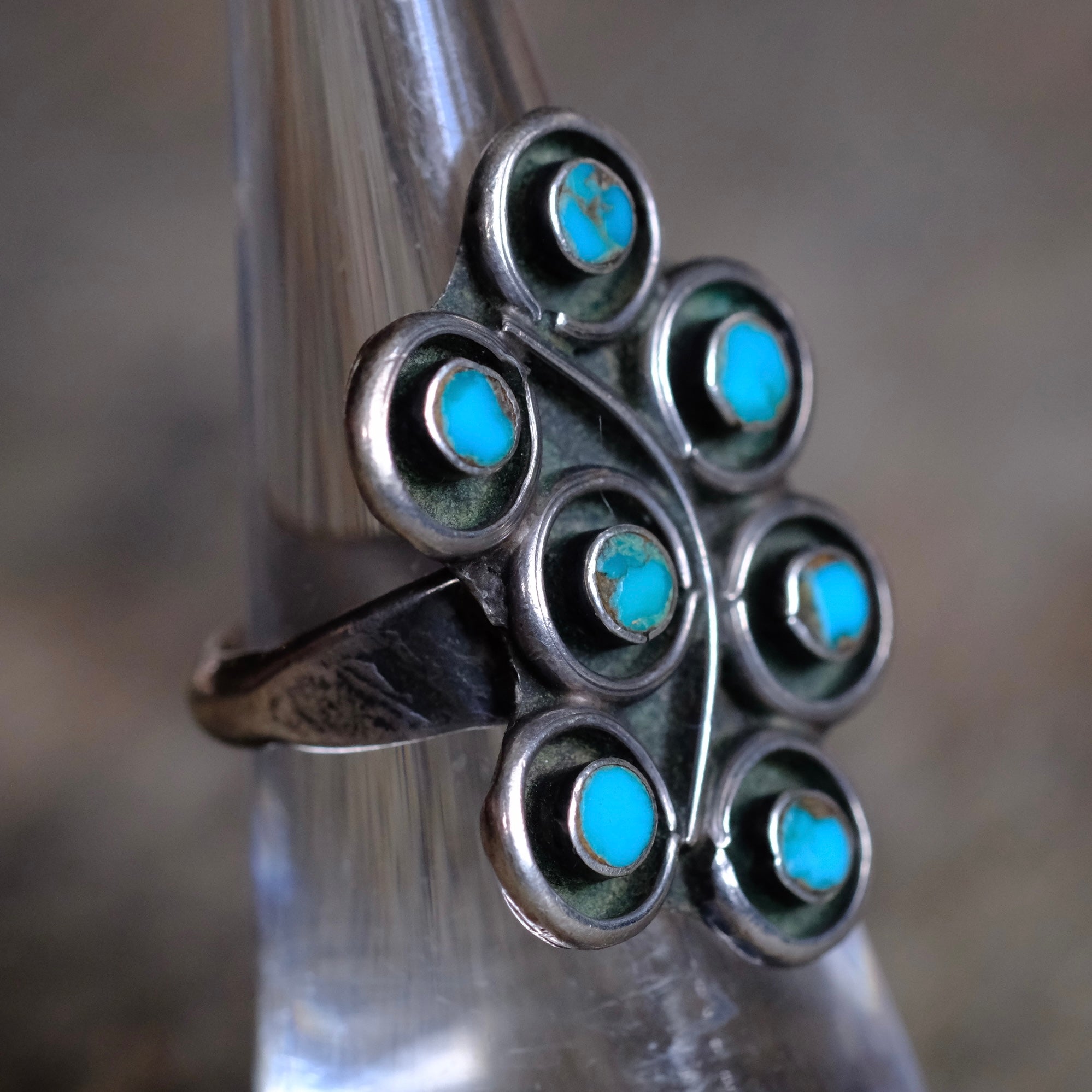Vintage Sterling Turquoise Cluster Ring 5.75