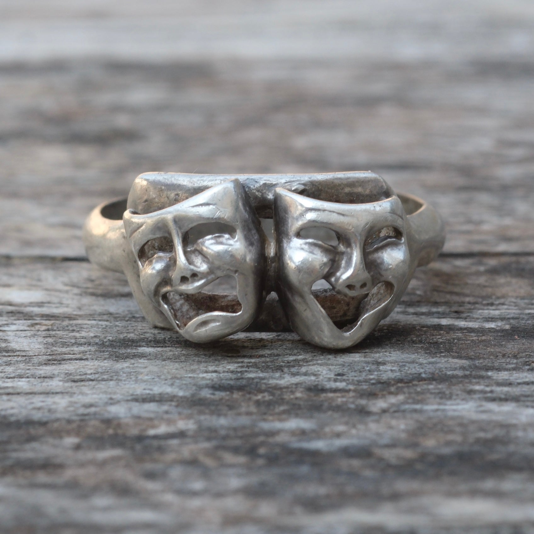 Vintage Sterling Silver Comedy Tragedy Mask Ring 11