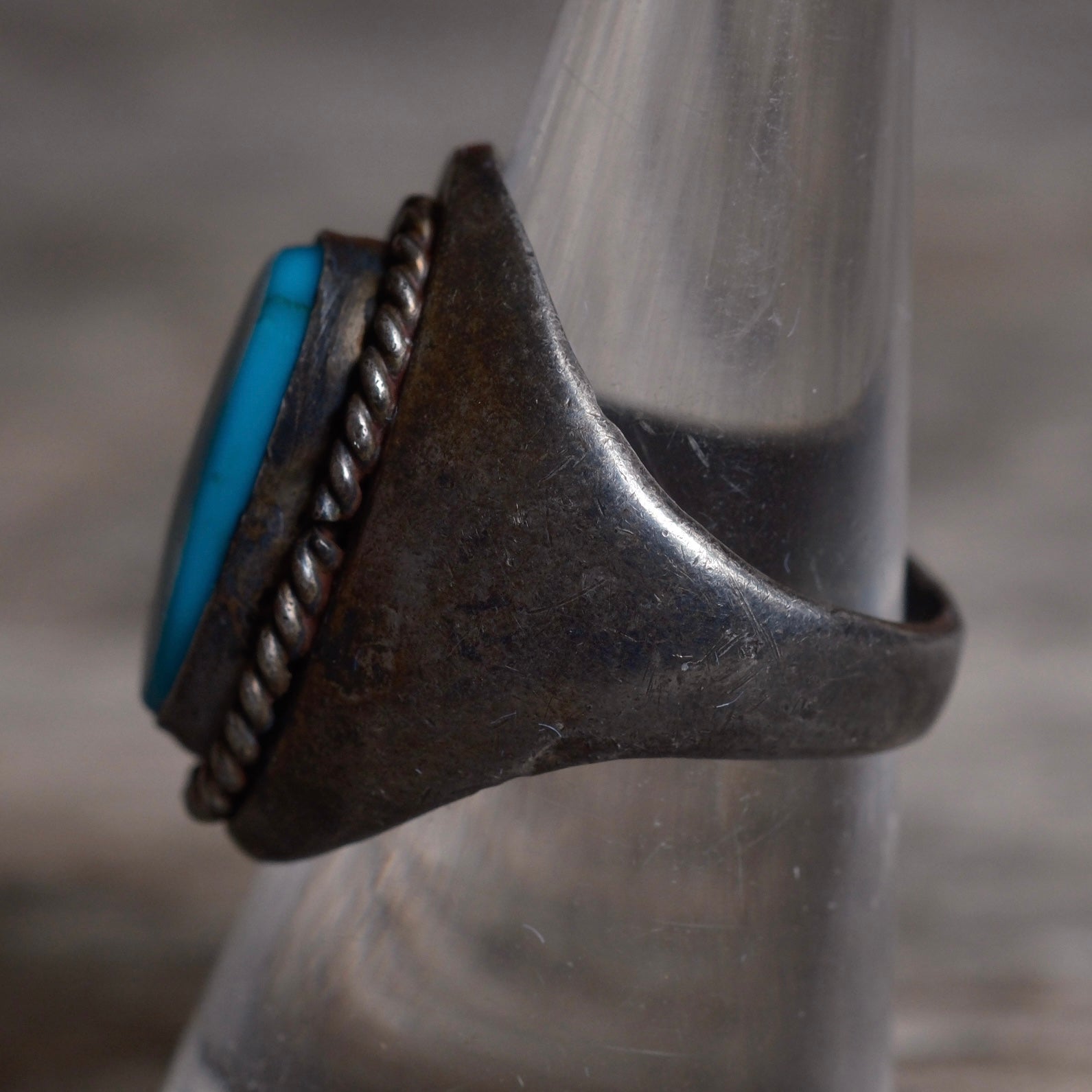 Vintage Sterling Turquoise Roper Ring 7.75