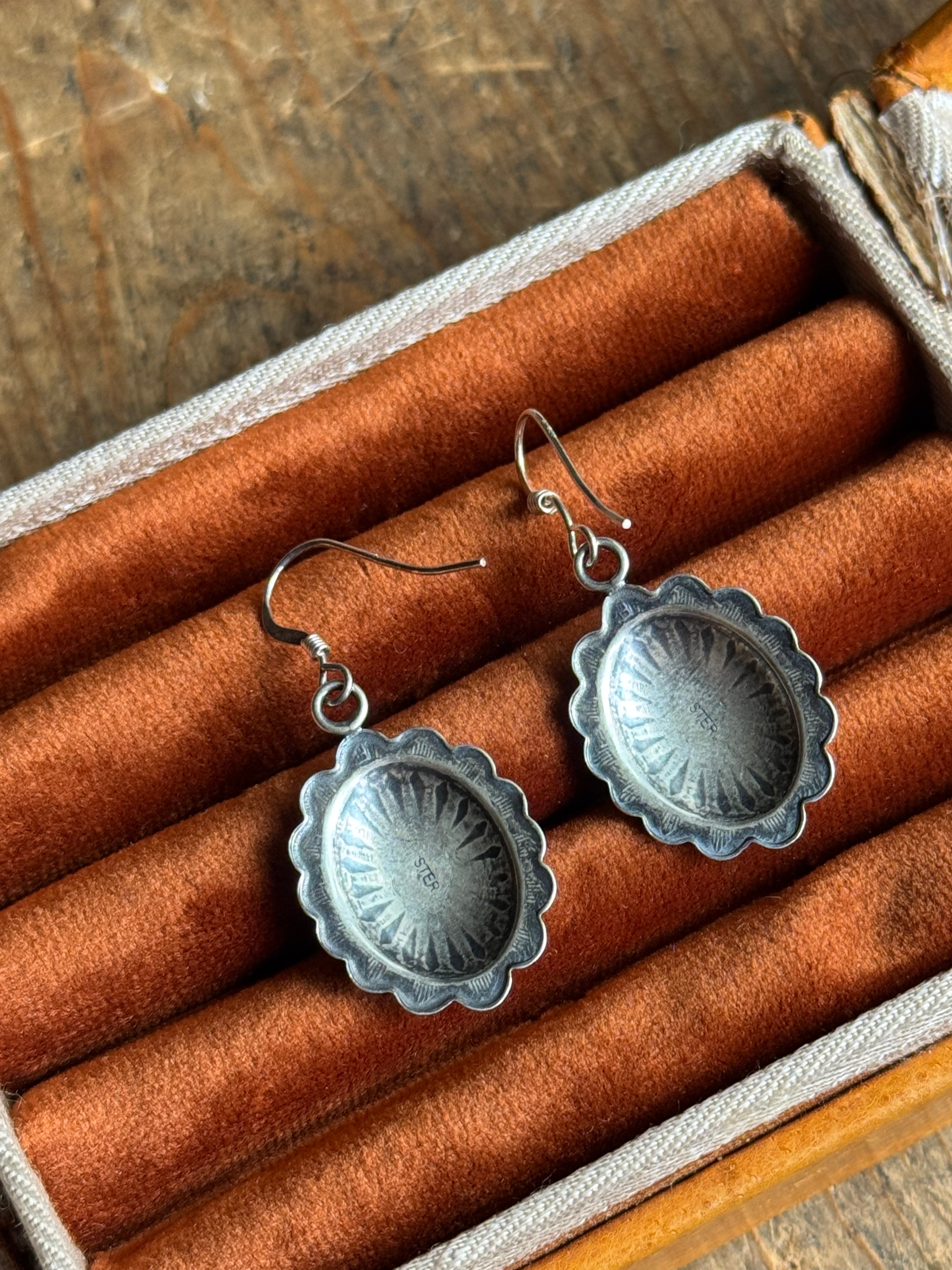 Vintage Sterling Silver Turquoise Concho Earrings