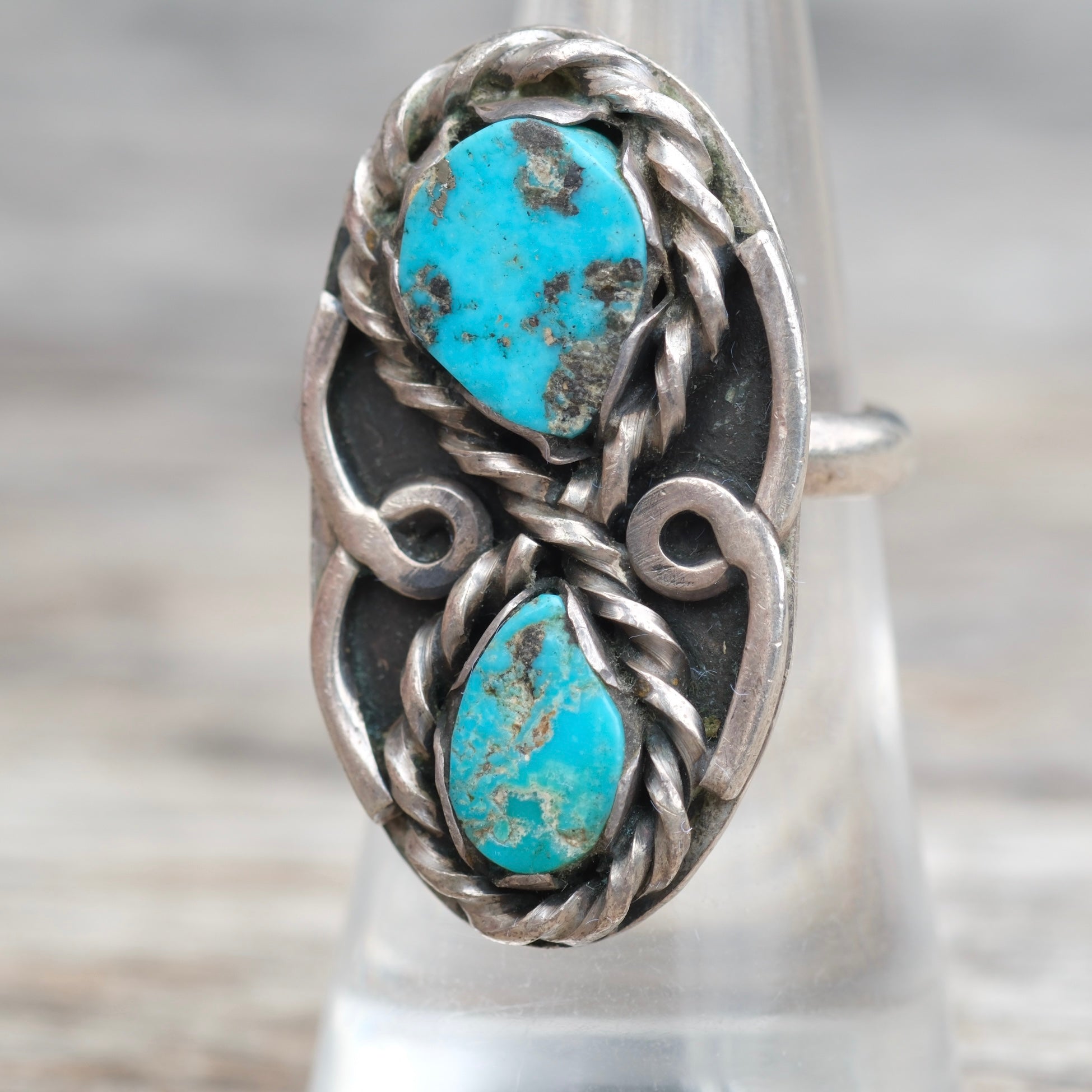 Vintage Sterling 2-Stone Turquoise Ring 6.5