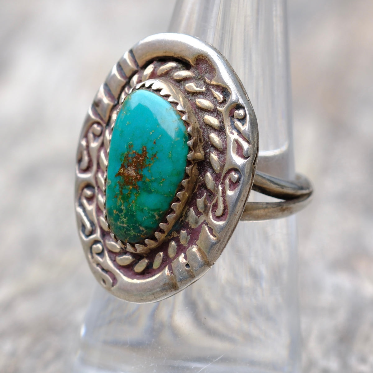 Vintage Sterling Stamped Turquoise Ring 7.25