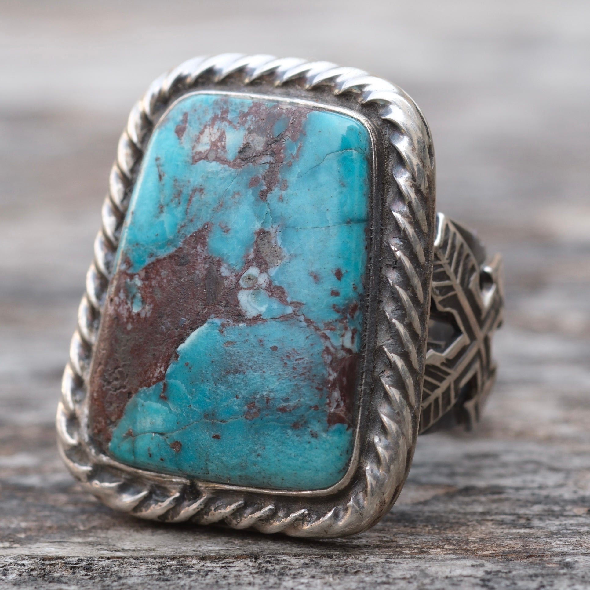 Sterling Silver BISBEE Turquoise Crossed Arrows Ring 9.25