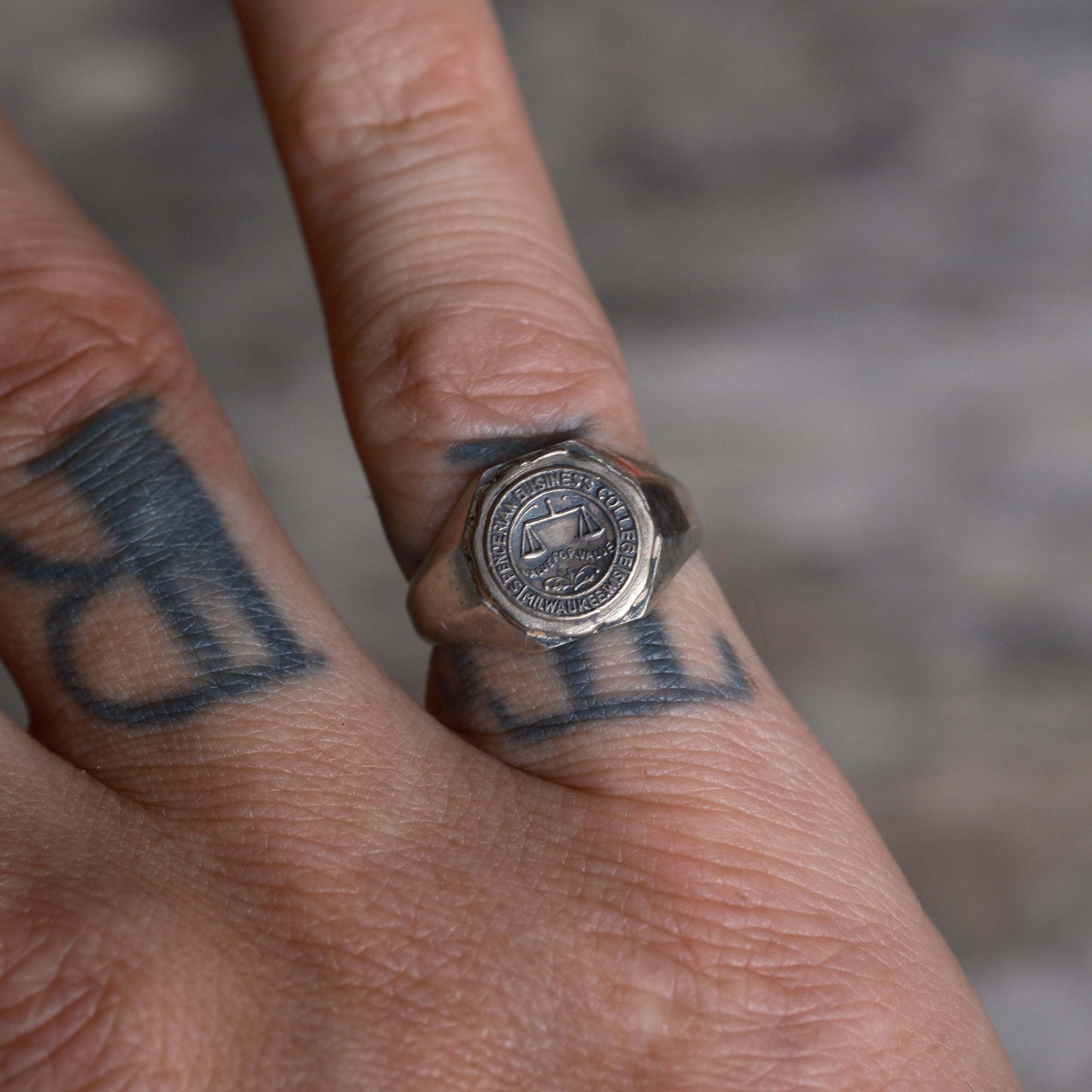 Vintage Sterling Collegiate Signet Ring 6.25