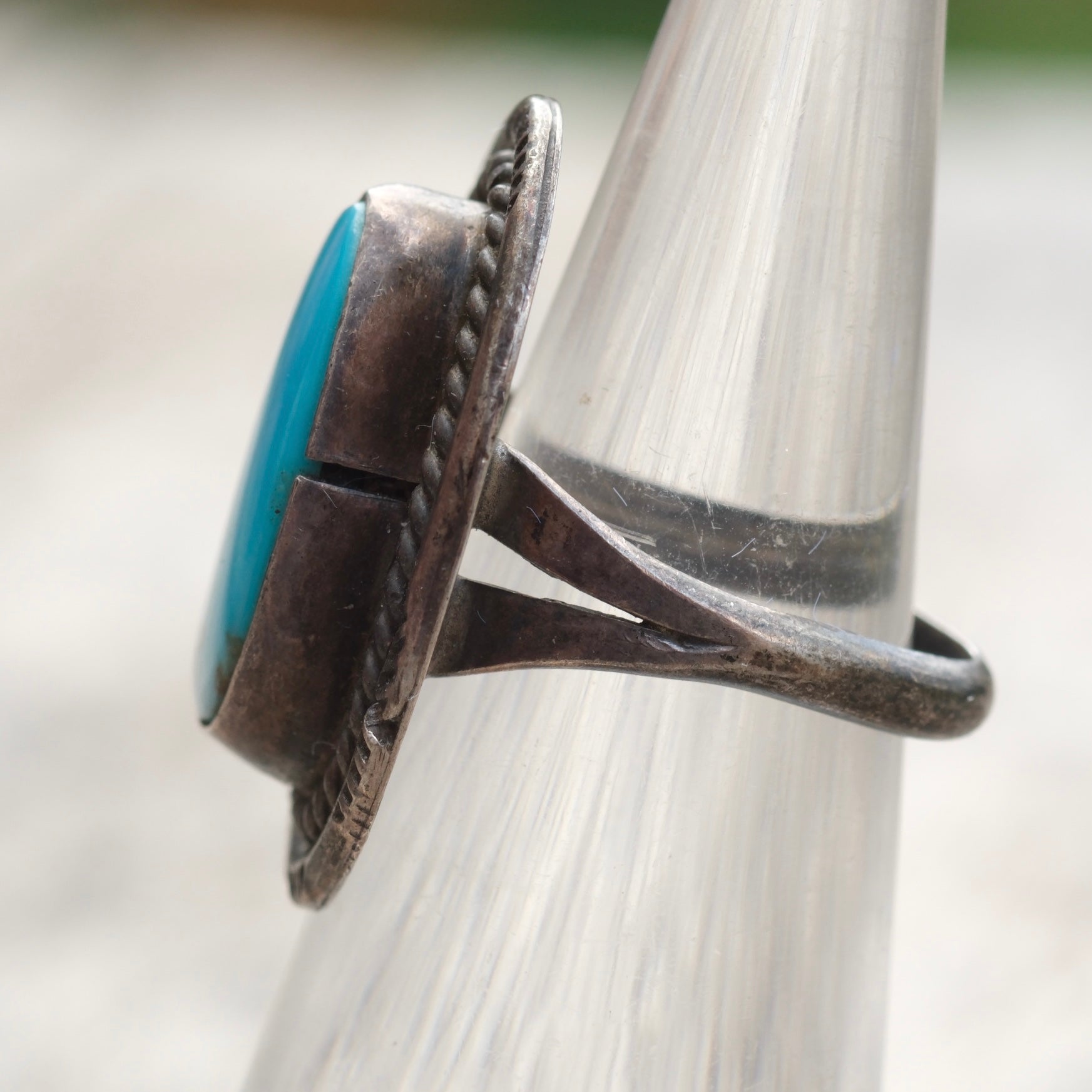Vintage Sterling Turquoise Roper Ring 4.75