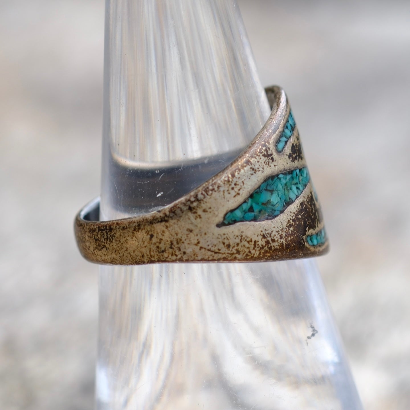 Vintage Sterling Turquoise Inlay Thunderbird Ring 6.5