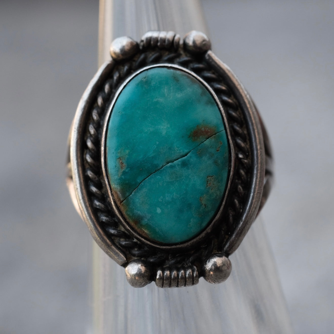 Vintage Sterling Turquoise Roper Ring 4